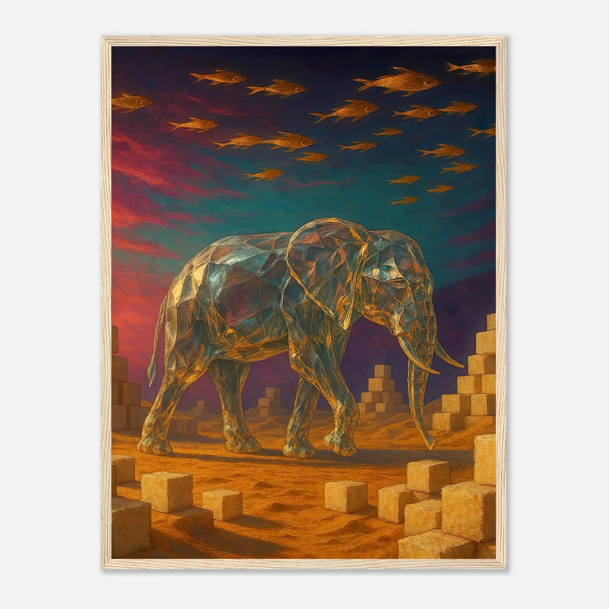 Gerahmtes Premium-Poster - Surreale Stille - Abstrakter Stil, KI-Kunst, Tiere - Kreative Vielfalt,  - RolConArt