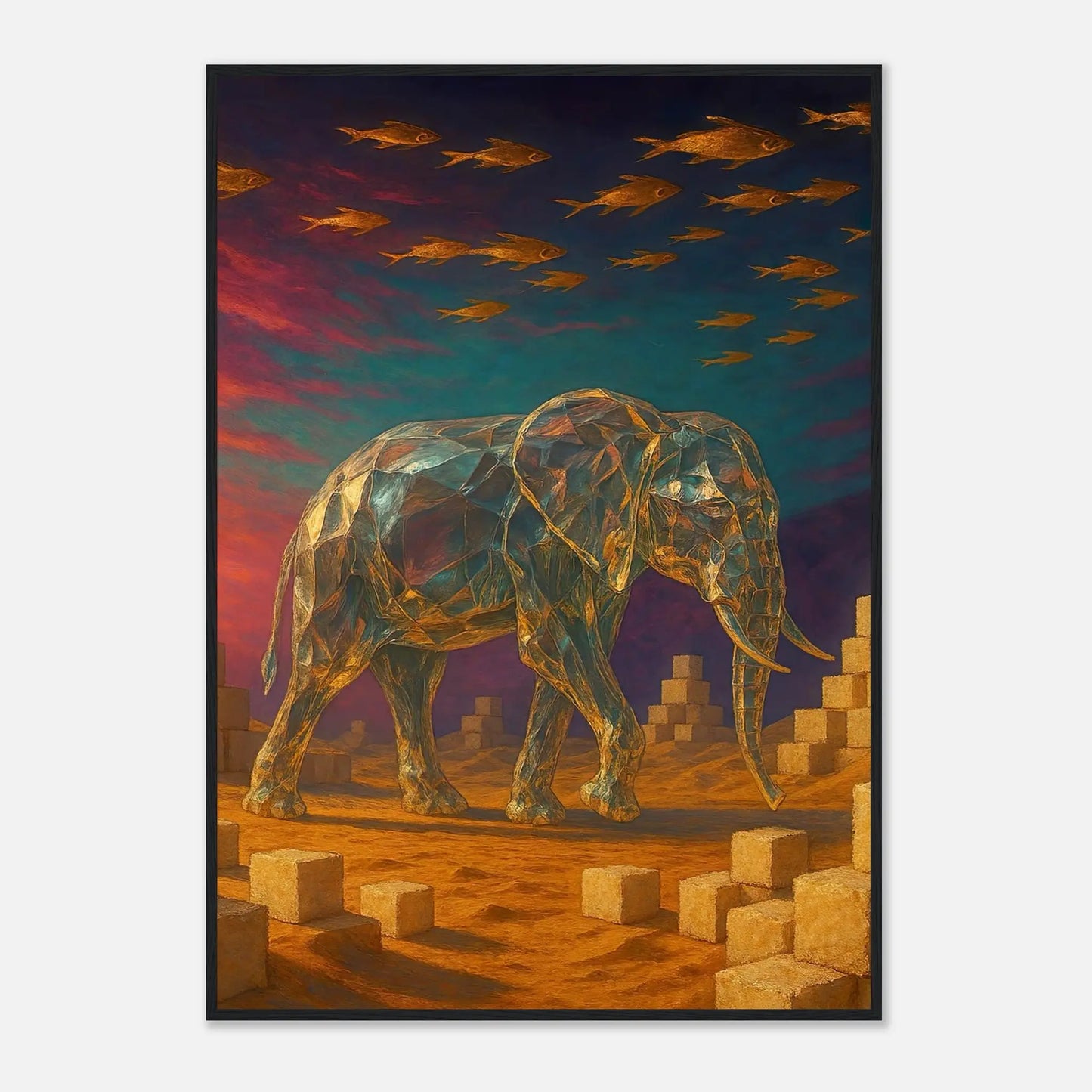 Gerahmtes Premium-Poster - Surreale Stille - Abstrakter Stil, KI-Kunst, Tiere - Kreative Vielfalt,  - RolConArt