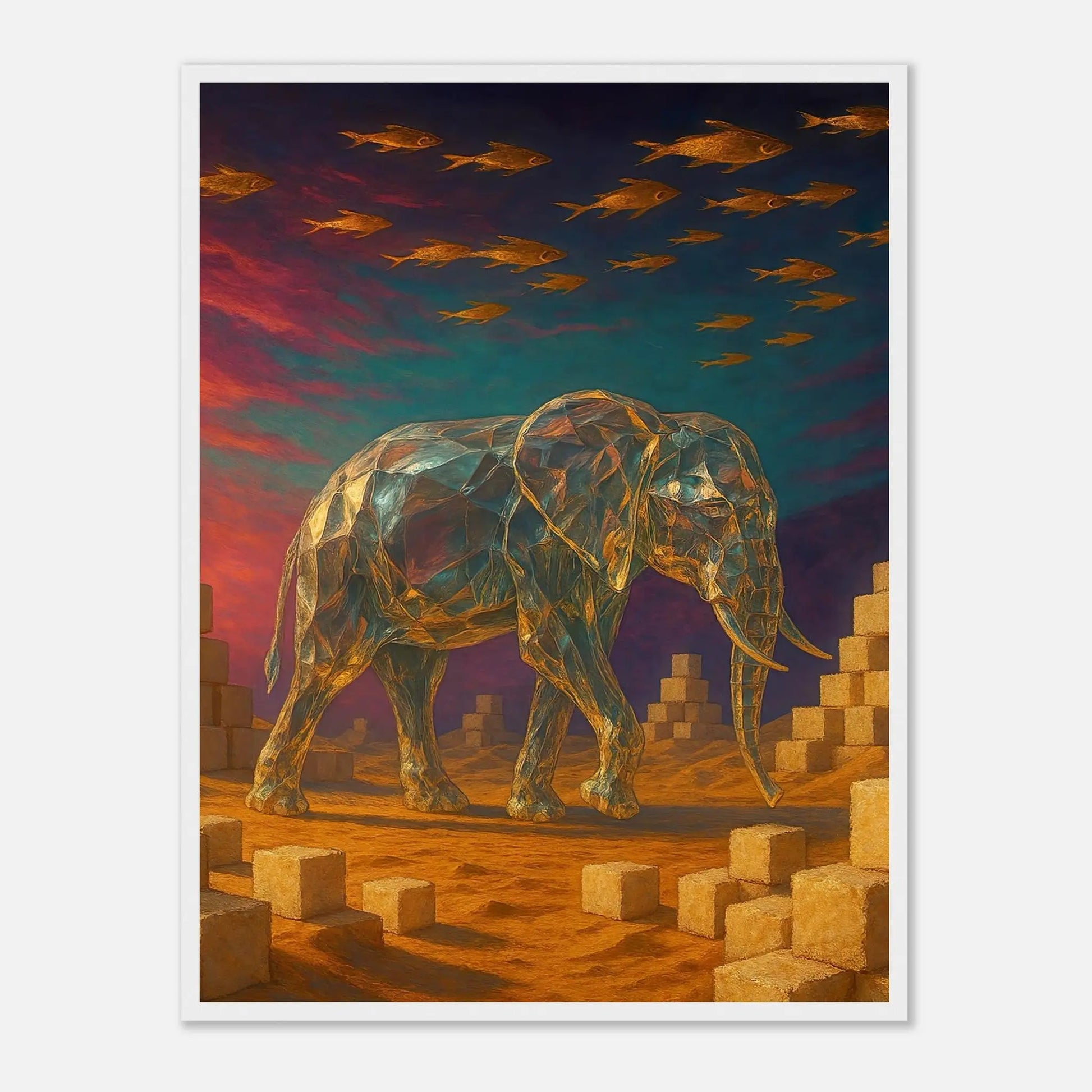 Gerahmtes Premium-Poster - Surreale Stille - Abstrakter Stil, KI-Kunst, Tiere - Kreative Vielfalt,  - RolConArt