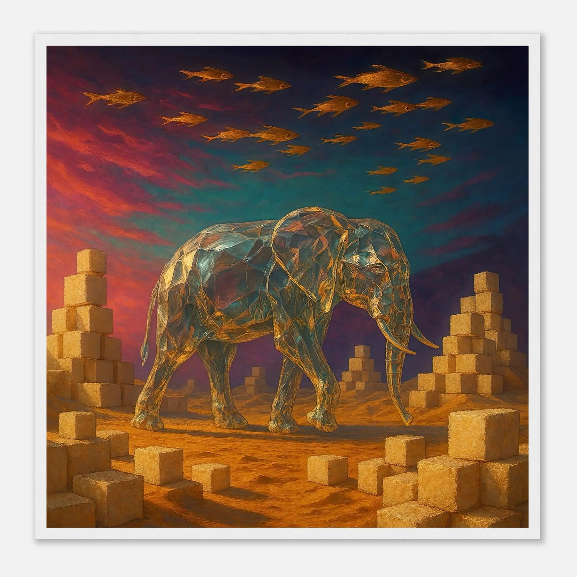 Gerahmtes Premium-Poster - Surreale Stille - Abstrakter Stil, KI-Kunst, Tiere - Kreative Vielfalt,  - RolConArt