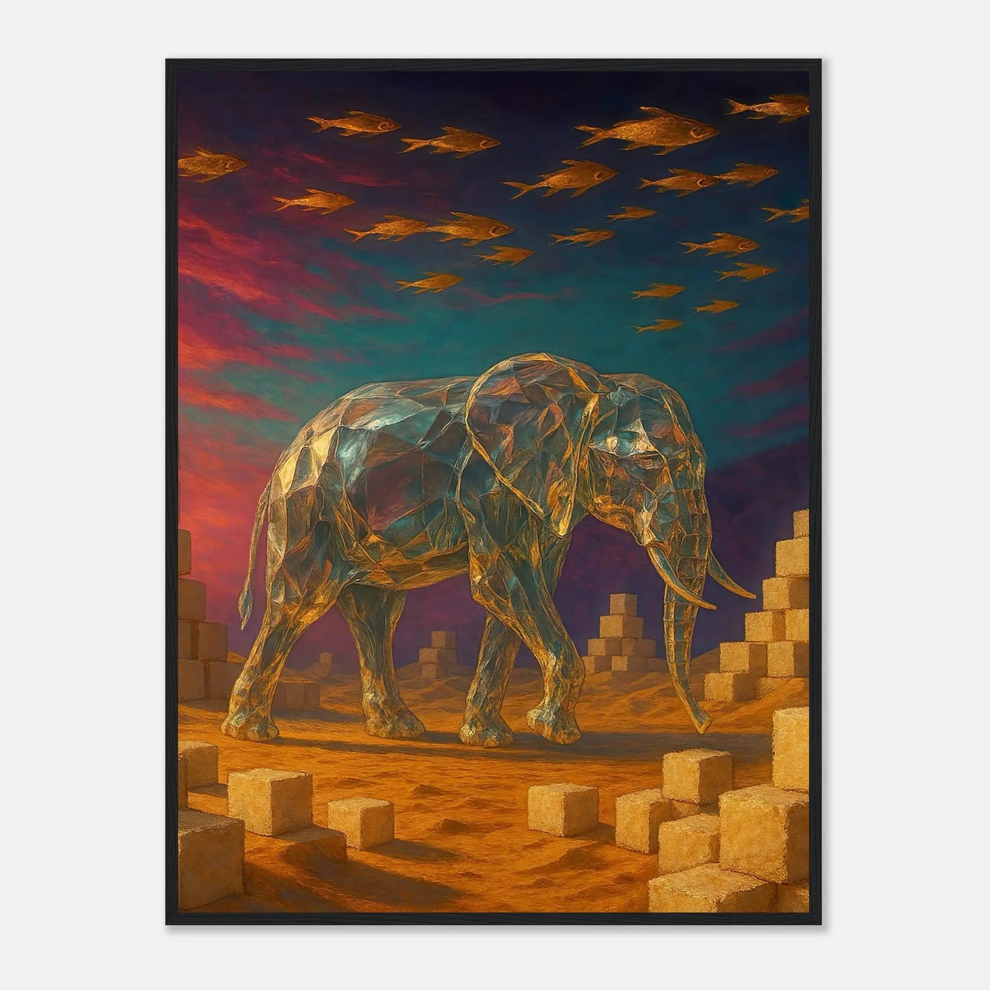 Gerahmtes Premium-Poster - Surreale Stille - Abstrakter Stil, KI-Kunst, Tiere - Kreative Vielfalt,  - RolConArt