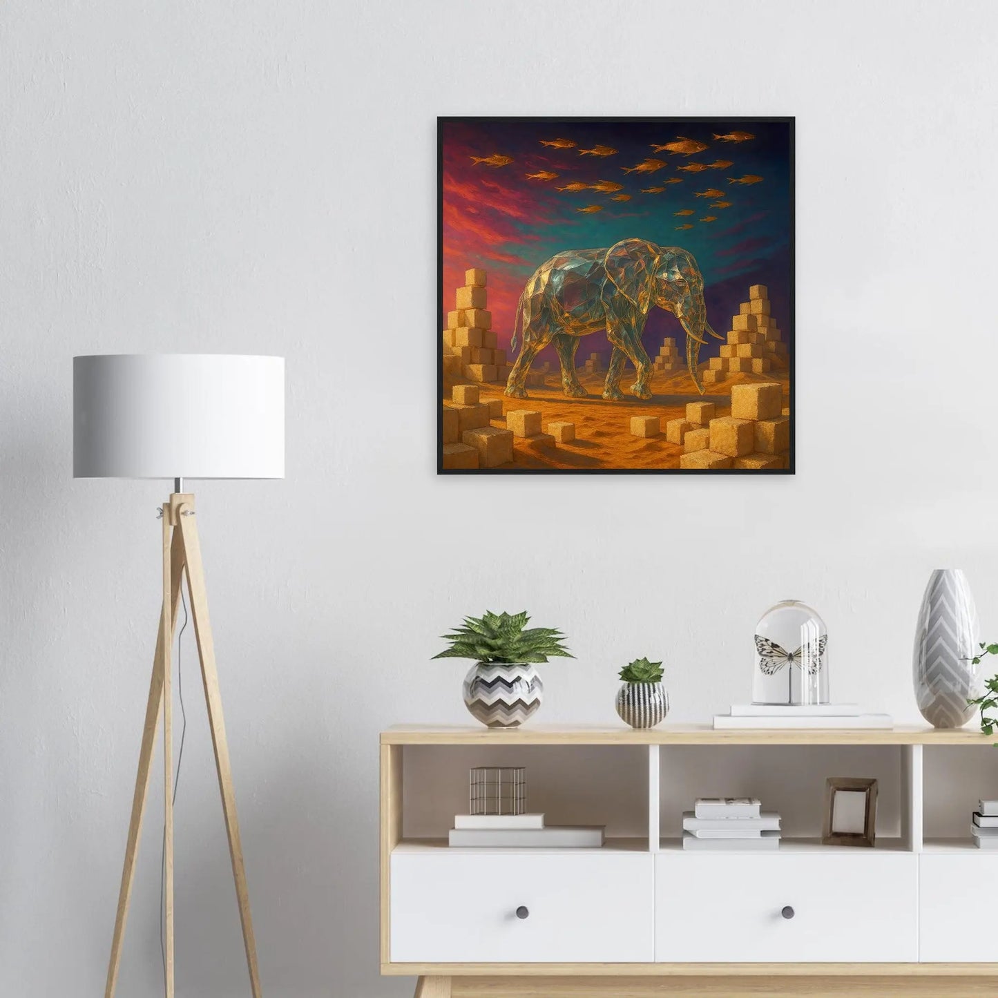 Gerahmtes Premium-Poster - Surreale Stille - Abstrakter Stil, KI-Kunst, Tiere - Kreative Vielfalt,  - RolConArt