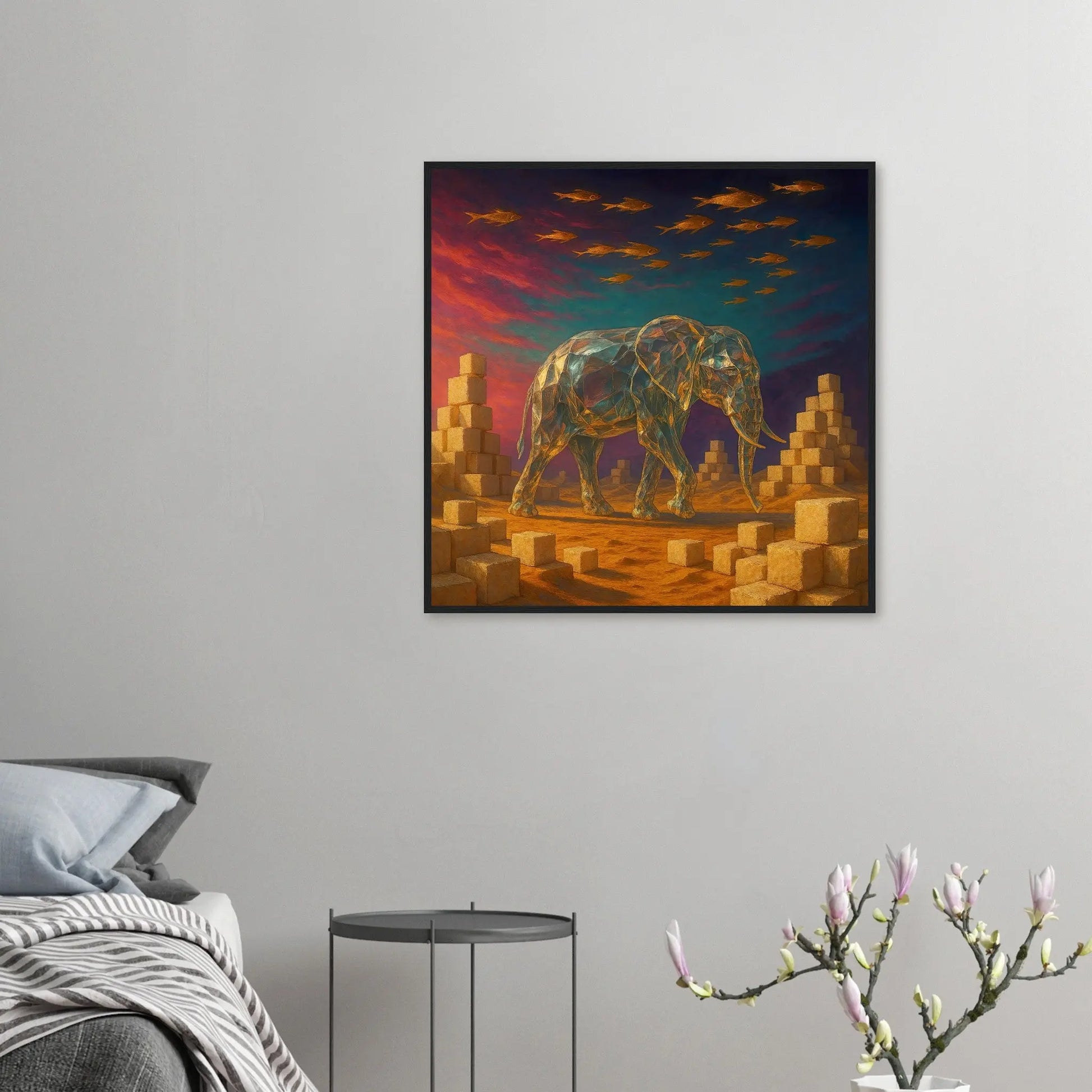 Gerahmtes Premium-Poster - Surreale Stille - Abstrakter Stil, KI-Kunst, Tiere - Kreative Vielfalt,  - RolConArt