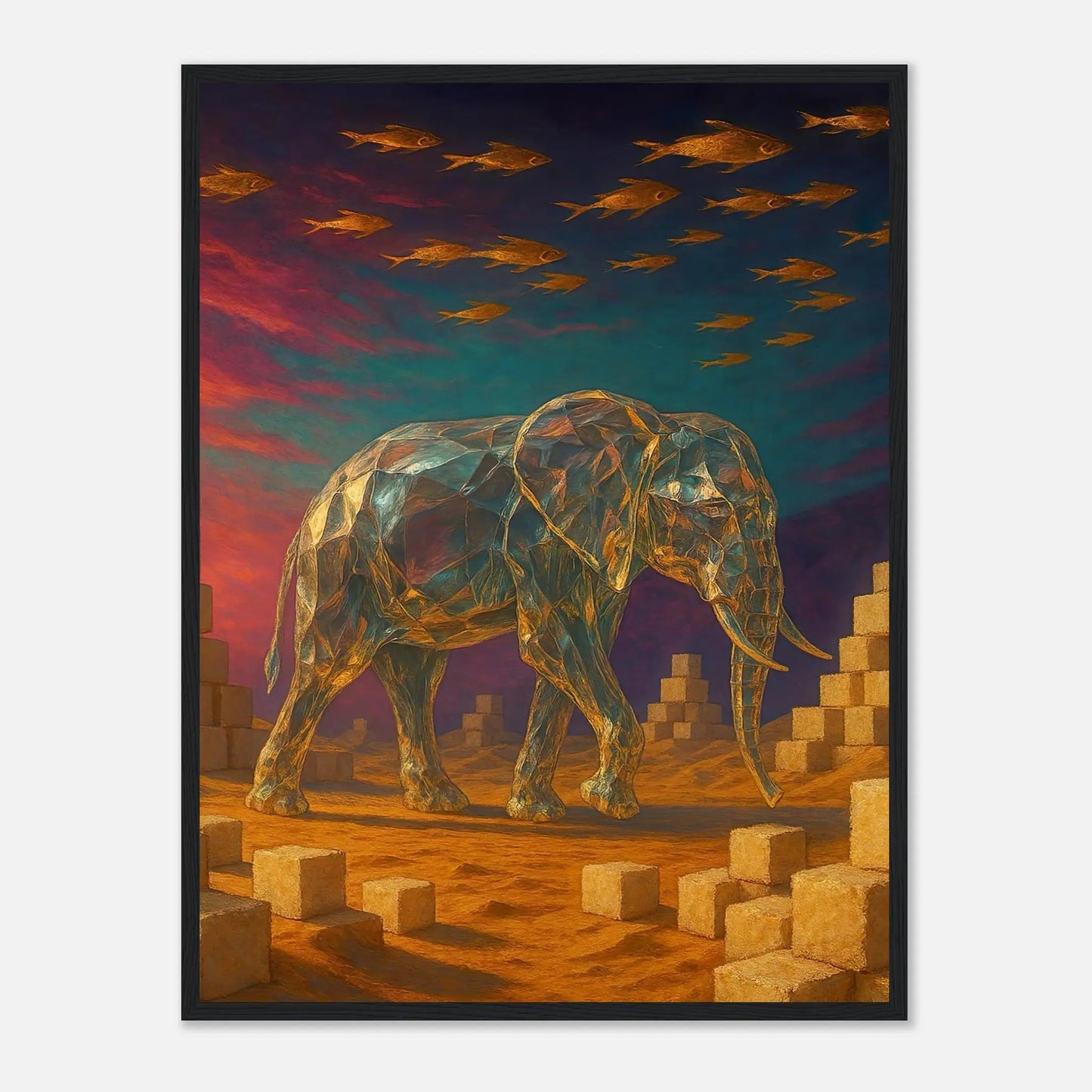 Gerahmtes Premium-Poster - Surreale Stille - Abstrakter Stil, KI-Kunst, Tiere - Kreative Vielfalt, 45x60-cm-18x24-Schwarzer-Rahmen - RolConArt