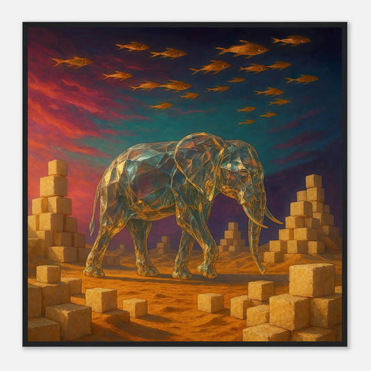Gerahmtes Premium-Poster - Surreale Stille - Abstrakter Stil, KI-Kunst, Tiere - Kreative Vielfalt, 70x70-cm-28x28-Schwarzer-Rahmen - RolConArt