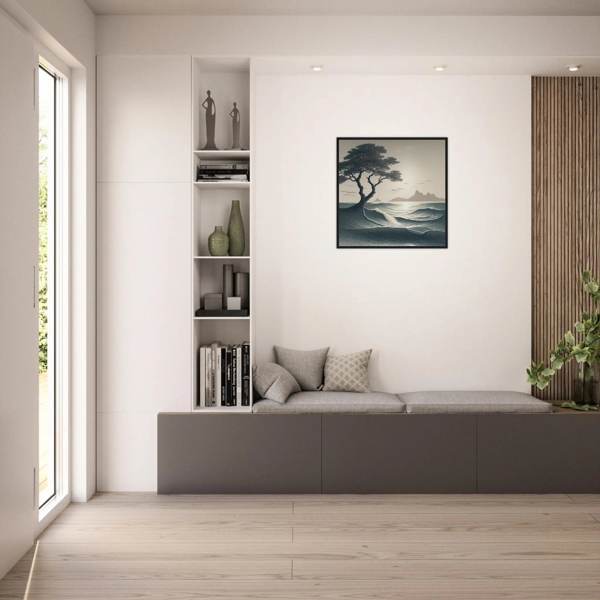 Gerahmtes Premium-Poster - Zeitloser Baum - Vintage Stil, KI-Kunst, Surreale Landschaften,  - RolConArt