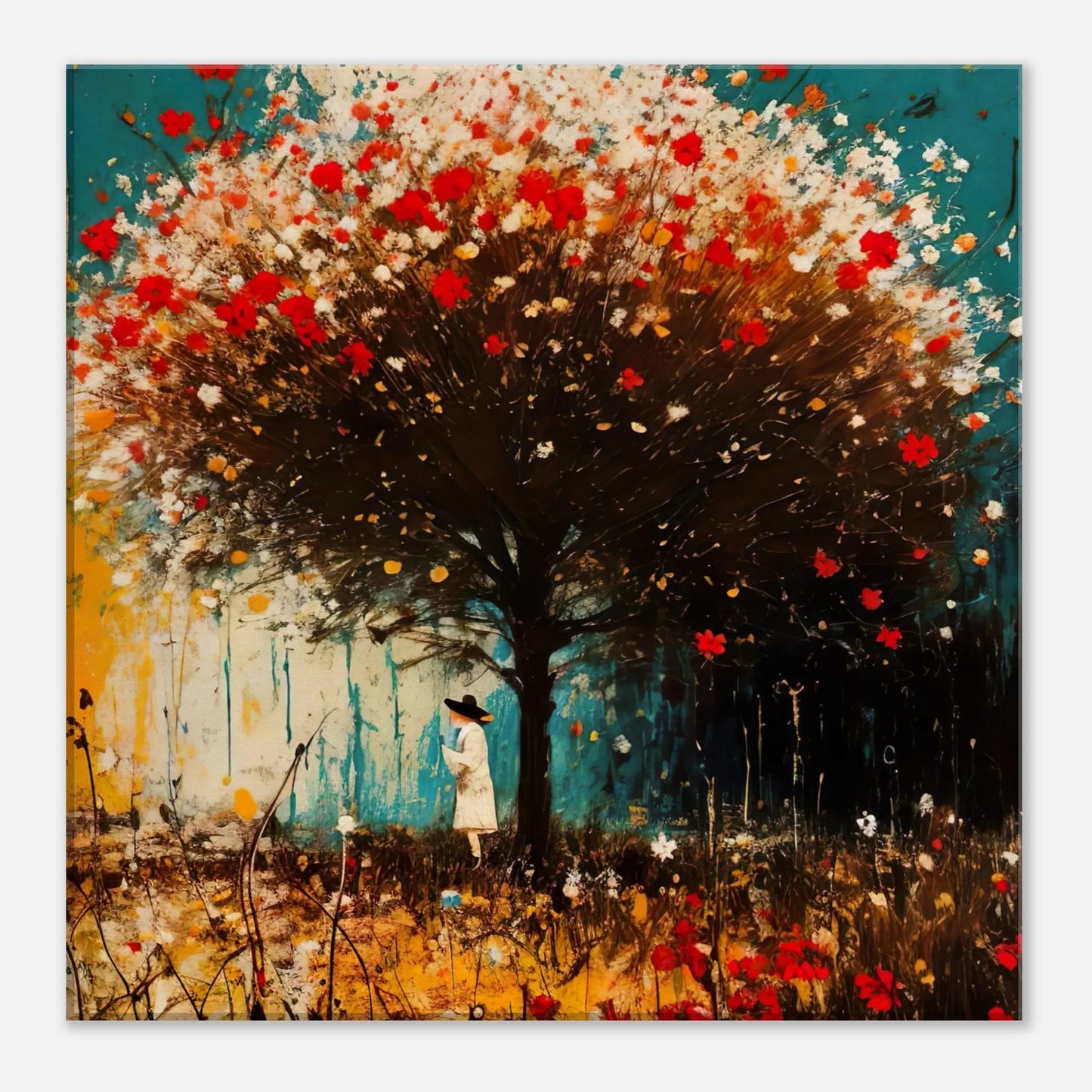 Leinwandbild - Farbenspiel der Natur - Malerischer Stil, KI-Kunst, Landschaften, 40x40-cm-16x16 - RolConArt