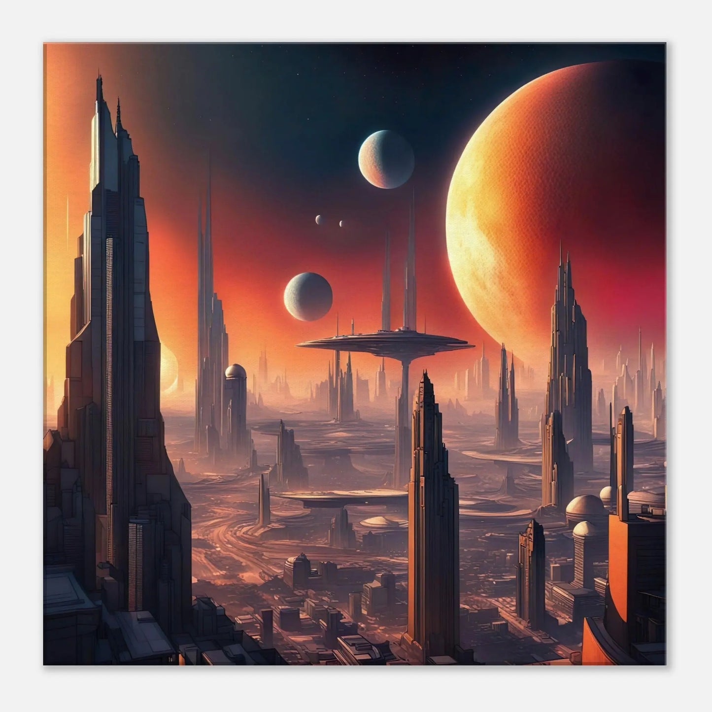 Leinwandbild - Futuristische Welt - Digitaler Stil, KI-Kunst, Sci-Fi, 60x60-cm-24x24 - RolConArt