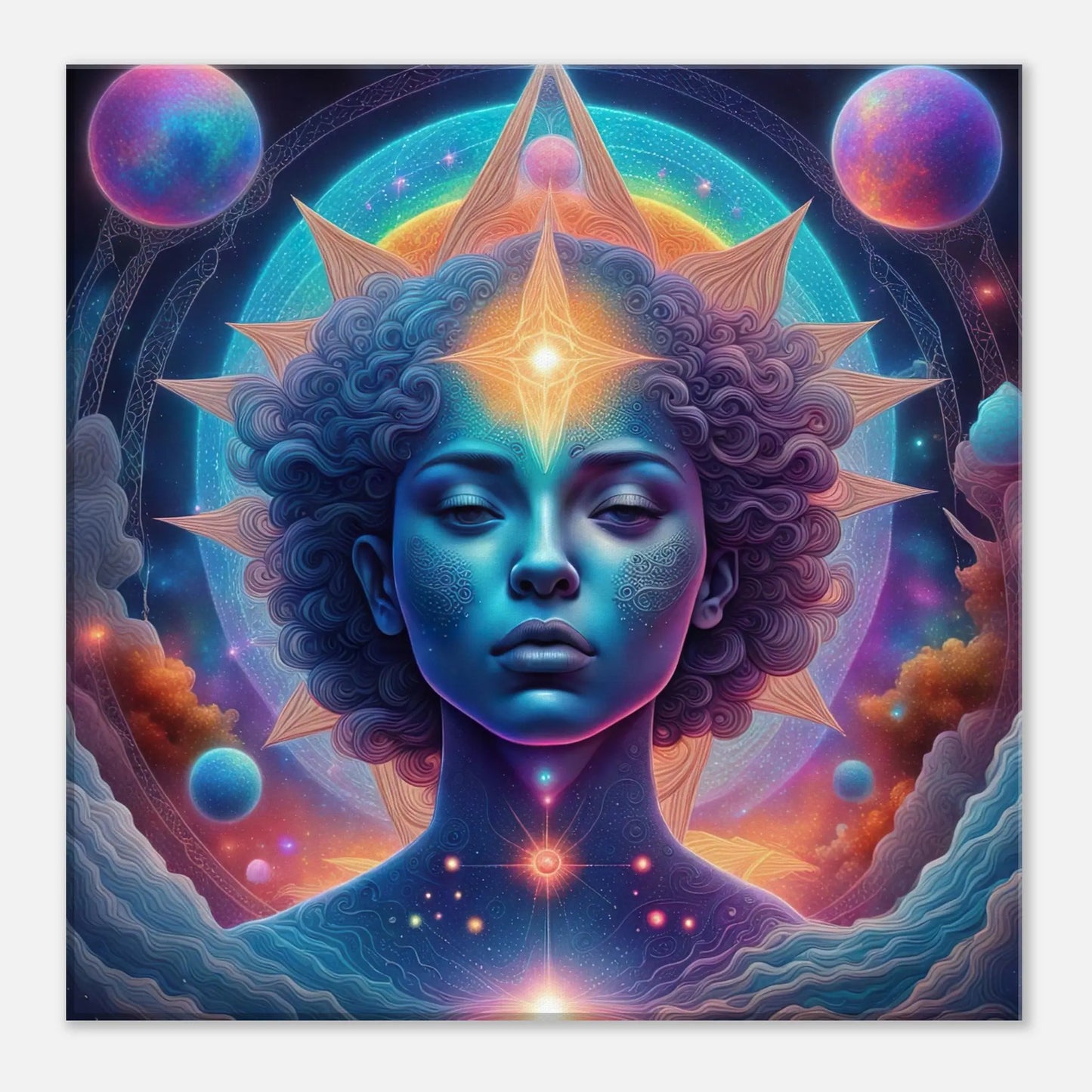 Leinwandbild - Körper und Kosmos - Digitaler Stil, KI-Kunst, Spirituelle Vielfalt, 40x40-cm-16x16 - RolConArt