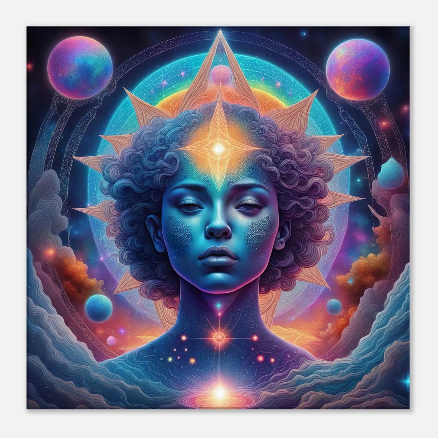 Leinwandbild - Körper und Kosmos - Digitaler Stil, KI-Kunst, Spirituelle Vielfalt, 60x60-cm-24x24 - RolConArt