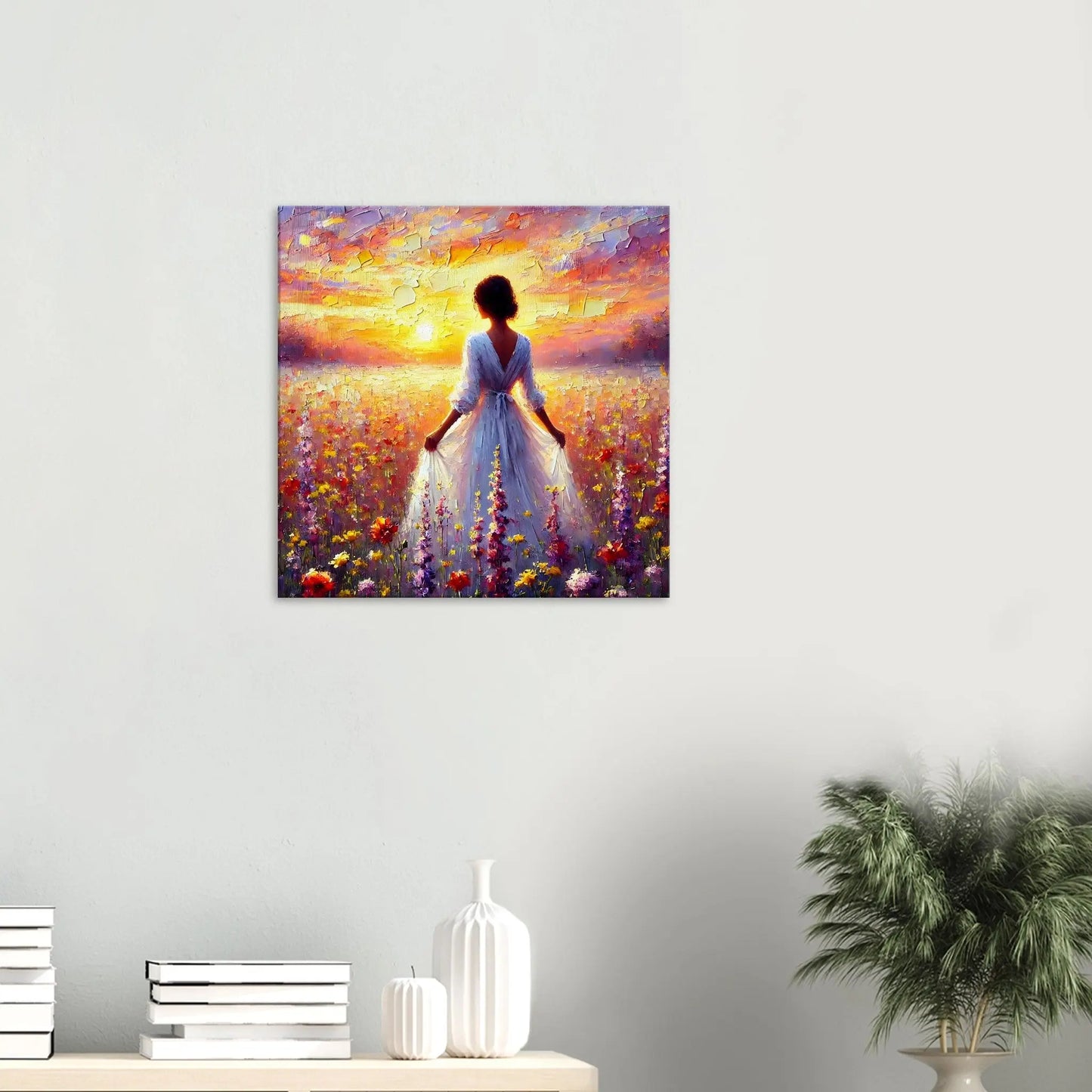 Leinwandbild - Verloren im Abendrot - Malerischer Stil, KI-Kunst, Landschaften,  - RolConArt