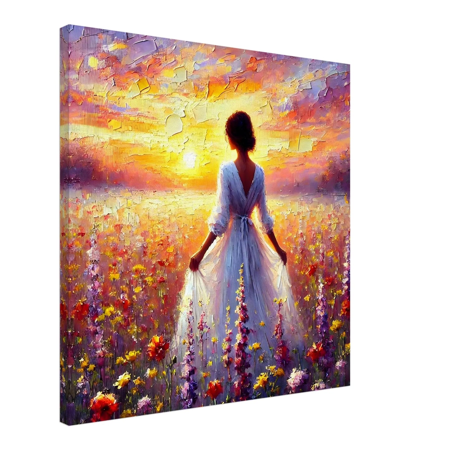 Leinwandbild - Verloren im Abendrot - Malerischer Stil, KI-Kunst, Landschaften,  - RolConArt