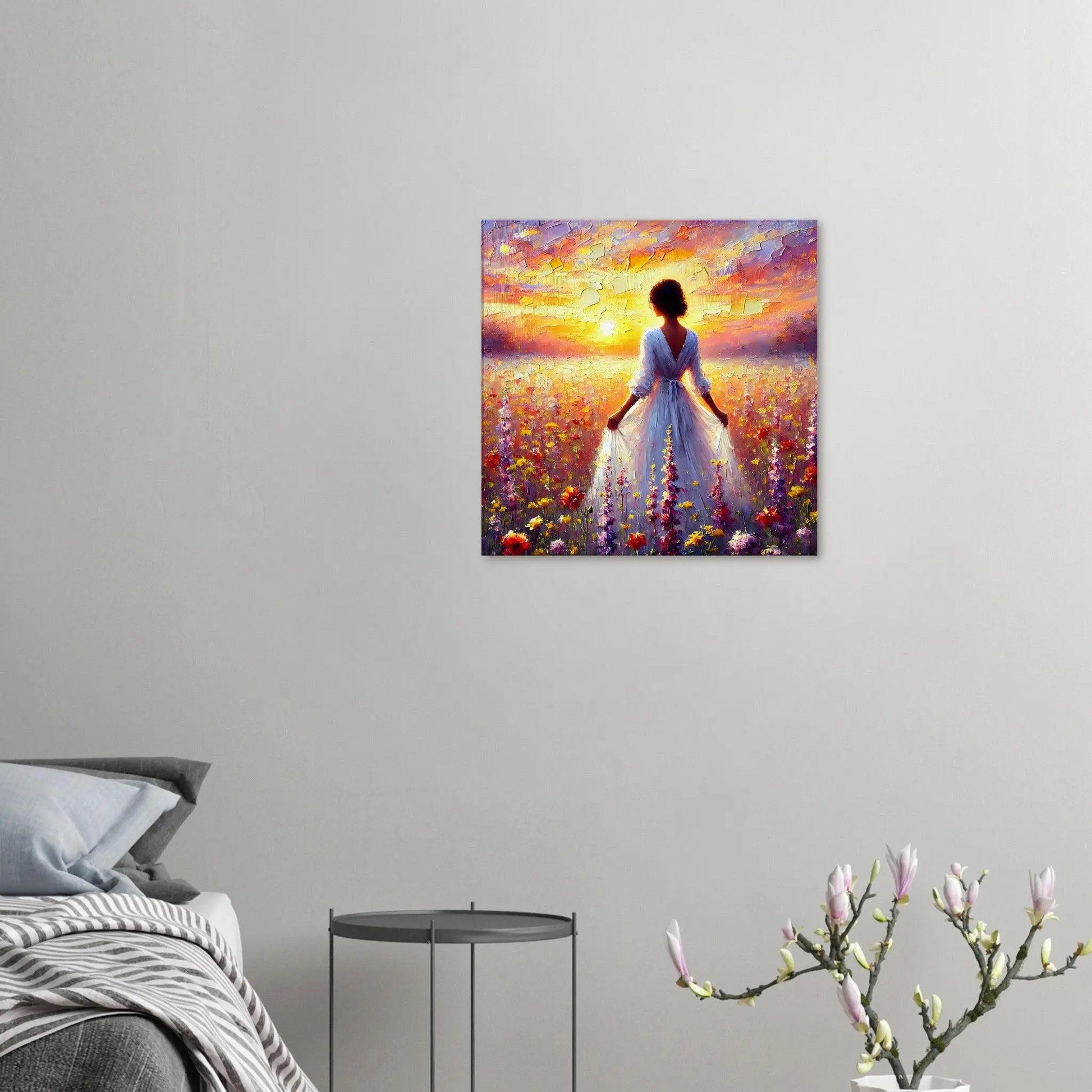 Leinwandbild - Verloren im Abendrot - Malerischer Stil, KI-Kunst, Landschaften,  - RolConArt