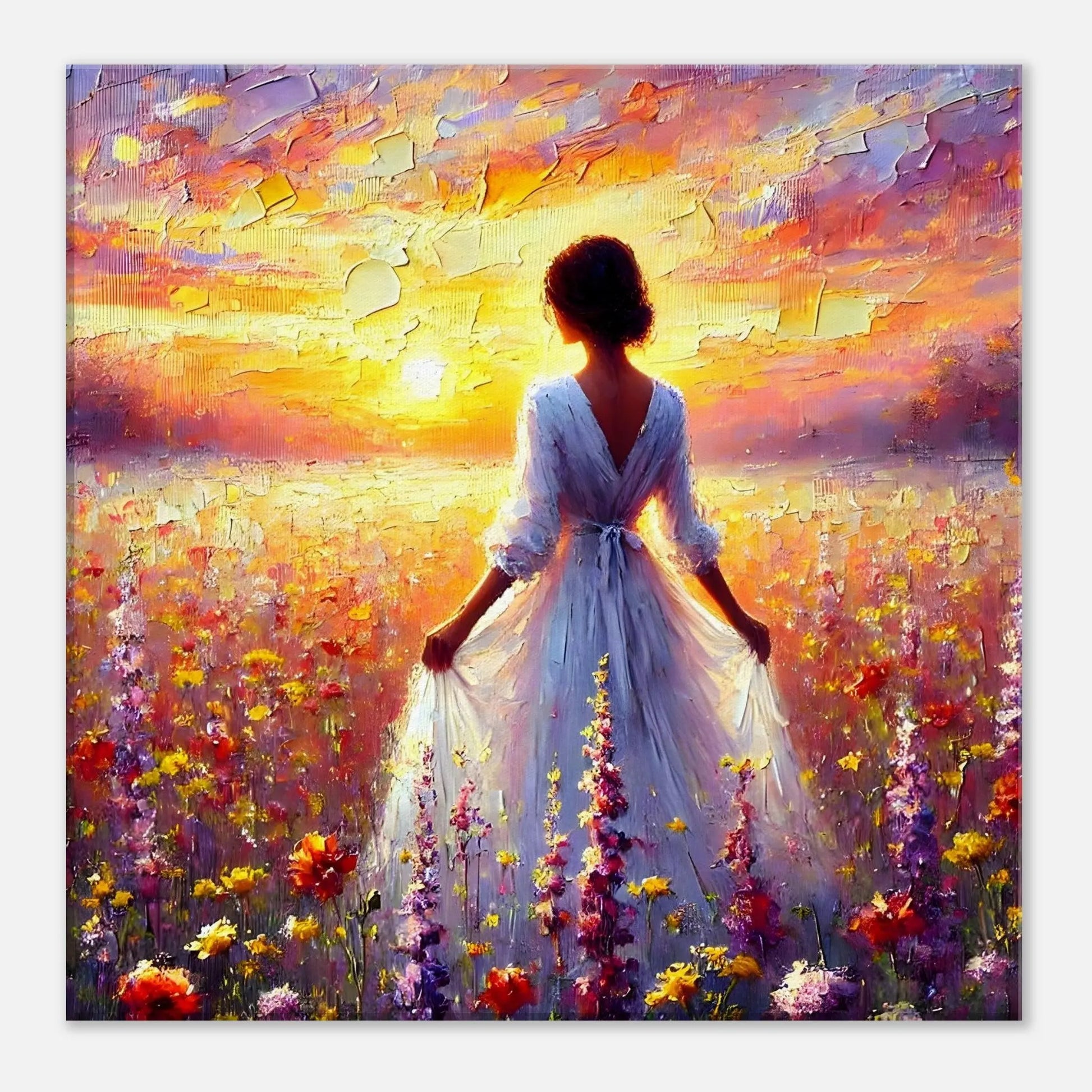 Leinwandbild - Verloren im Abendrot - Malerischer Stil, KI-Kunst, Landschaften, 40x40-cm-16x16 - RolConArt