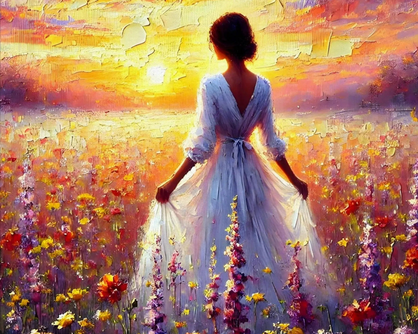 Leinwandbild - Verloren im Abendrot - Malerischer Stil, KI-Kunst, Landschaften, 50x50-cm-20x20 - RolConArt