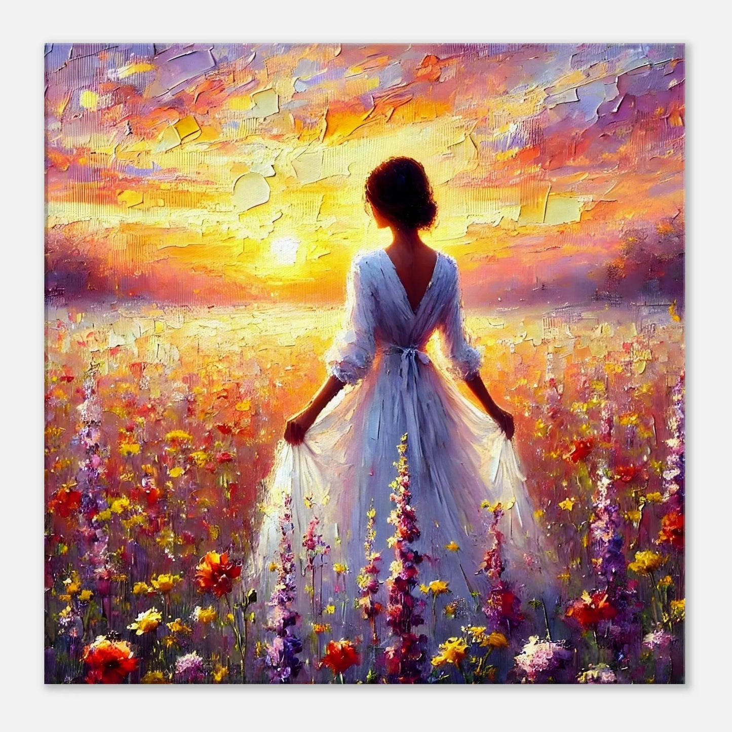 Leinwandbild - Verloren im Abendrot - Malerischer Stil, KI-Kunst, Landschaften, 60x60-cm-24x24 - RolConArt