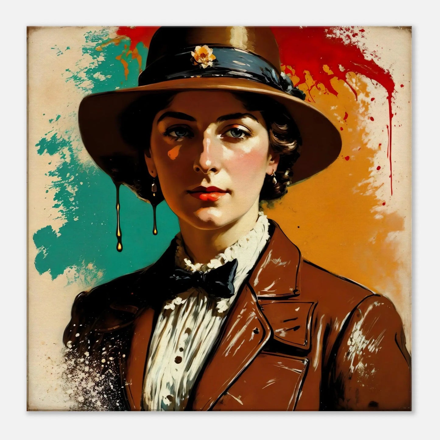 Leinwandbild - Vintage Porträt - Malerischer Stil, KI-Kunst, Malerischer Stil - Porträts, 60x60-cm-24x24 - RolConArt