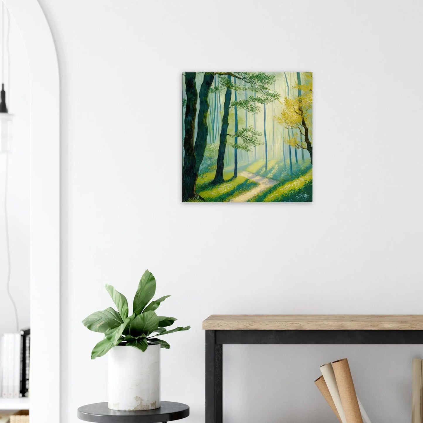 Leinwandbild - Waldweg im Licht - Malerischer Stil, KI-Kunst, Landschaften, - RolConArt