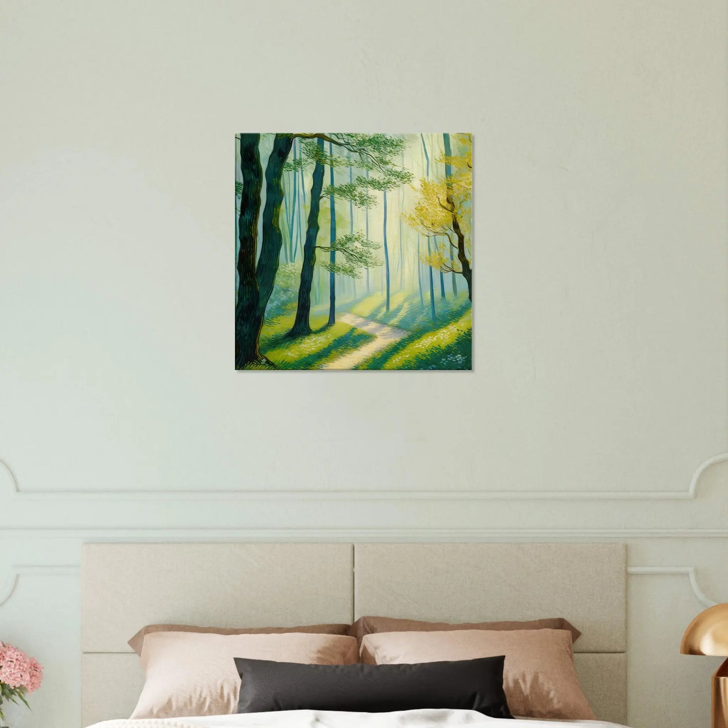 Leinwandbild - Waldweg im Licht - Malerischer Stil, KI-Kunst, Landschaften, - RolConArt