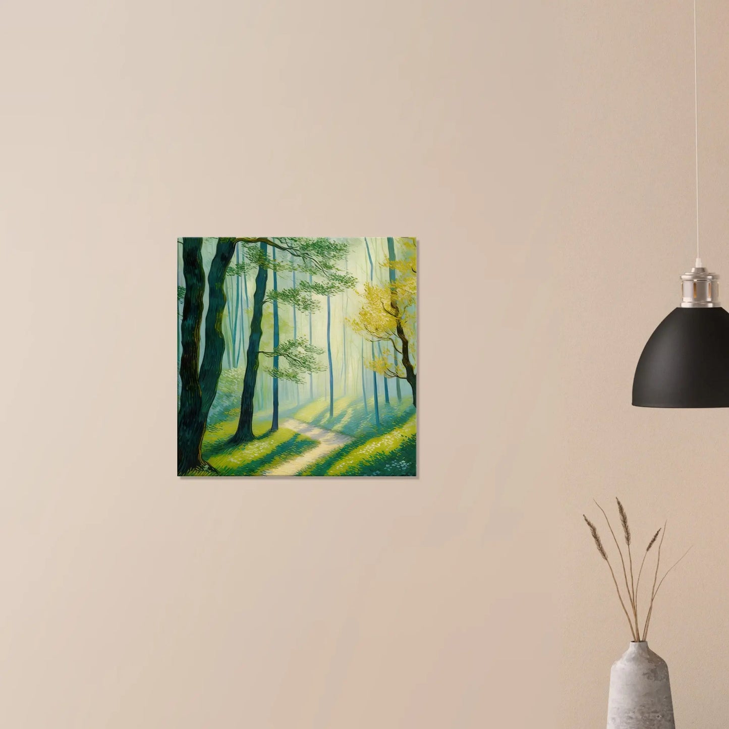 Leinwandbild - Waldweg im Licht - Malerischer Stil, KI-Kunst, Landschaften, - RolConArt