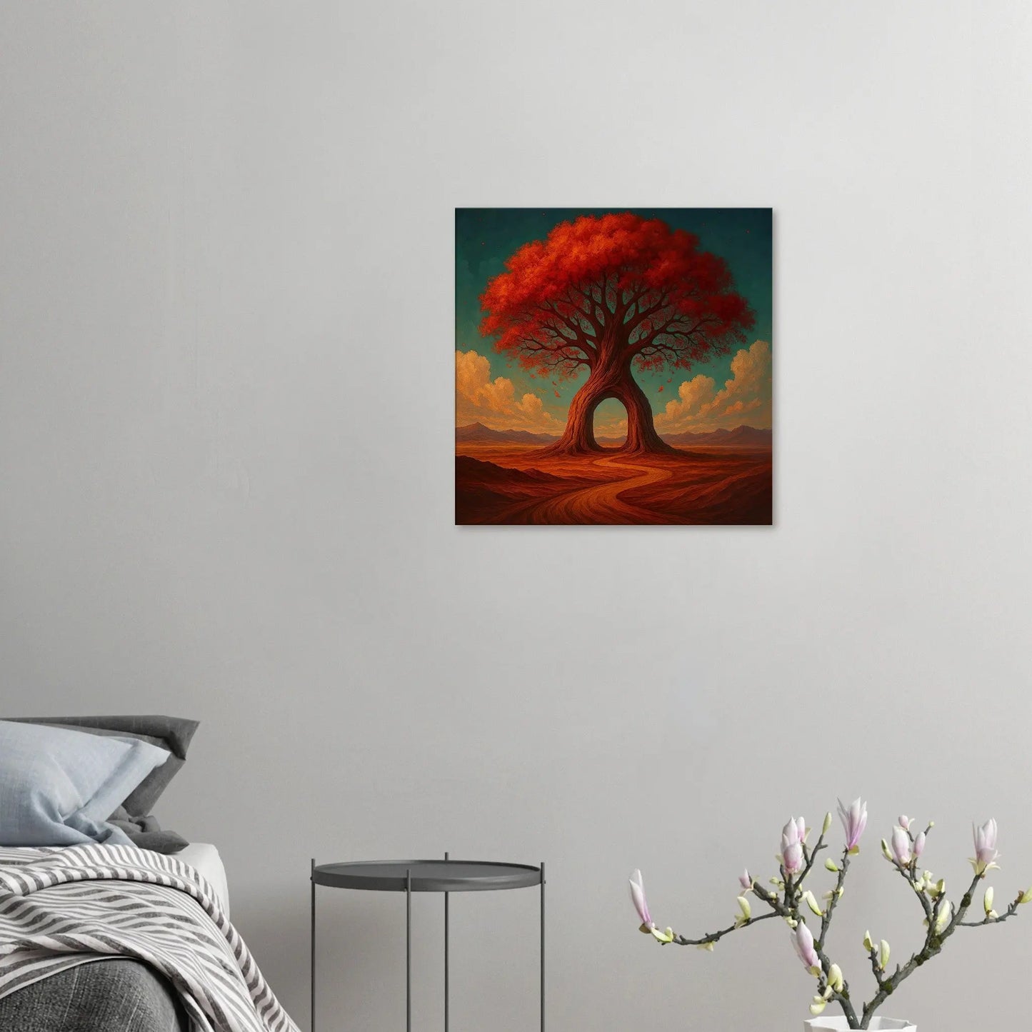 Leinwandbild - Wo Wege durch Bäume führen - Malerischer Stil, KI-Kunst, Surreale Landschaften,  - RolConArt