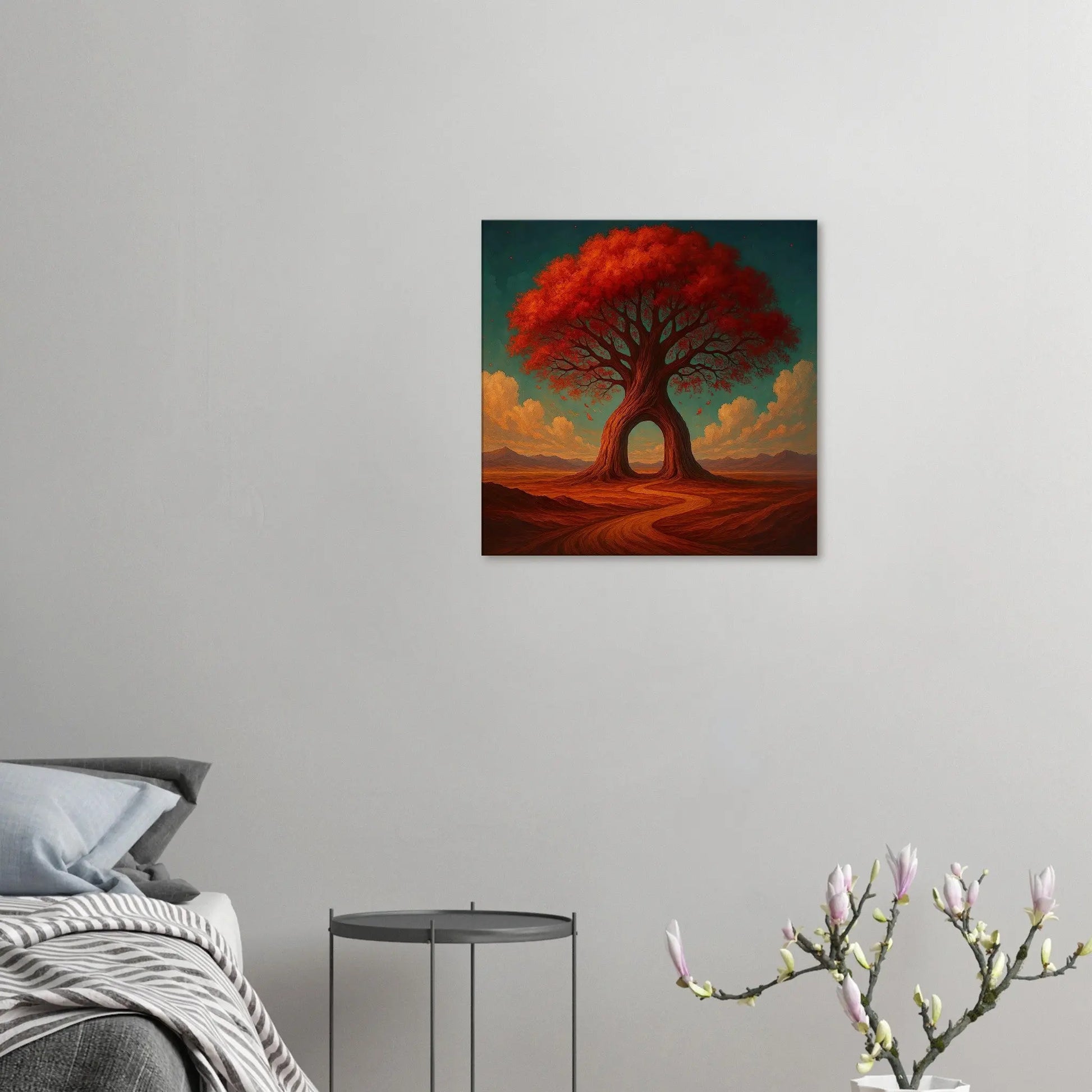 Leinwandbild - Wo Wege durch Bäume führen - Malerischer Stil, KI-Kunst, Surreale Landschaften,  - RolConArt