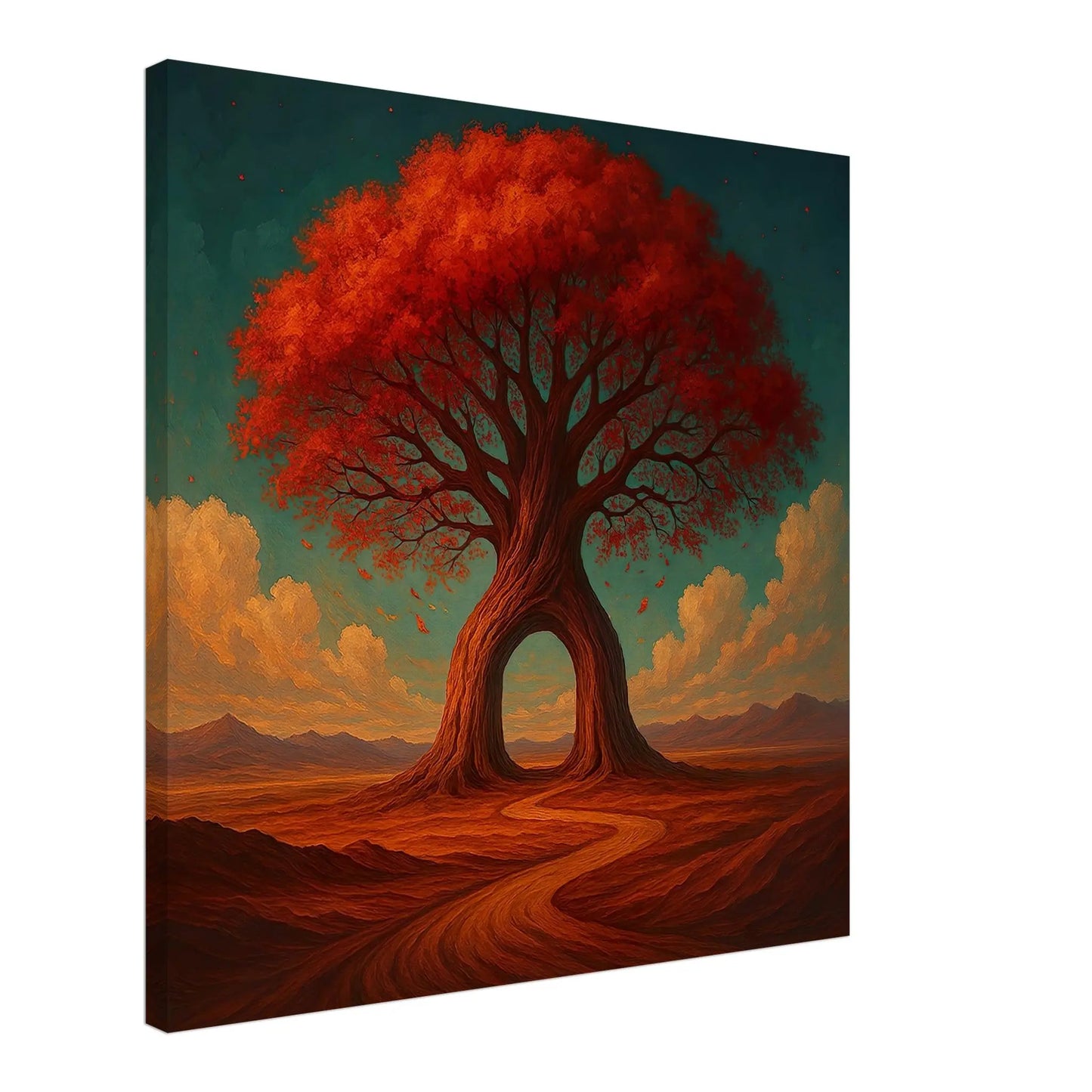 Leinwandbild - Wo Wege durch Bäume führen - Malerischer Stil, KI-Kunst, Surreale Landschaften,  - RolConArt