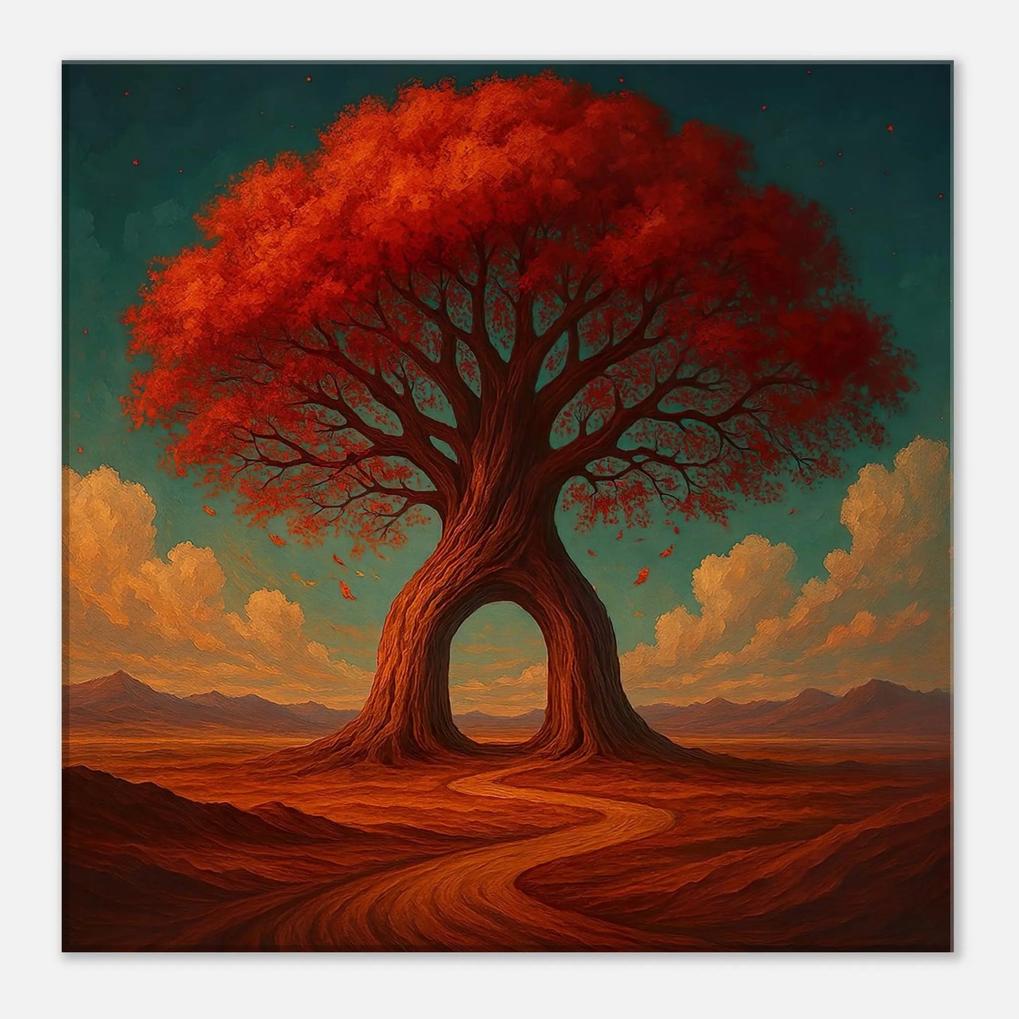 Leinwandbild - Wo Wege durch Bäume führen - Malerischer Stil, KI-Kunst, Surreale Landschaften, 40x40-cm-16x16 - RolConArt