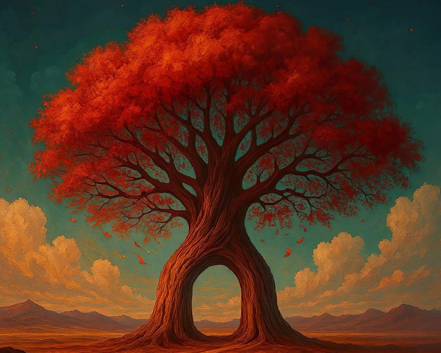 Leinwandbild - Wo Wege durch Bäume führen - Malerischer Stil, KI-Kunst, Surreale Landschaften, 60x60-cm-24x24 - RolConArt