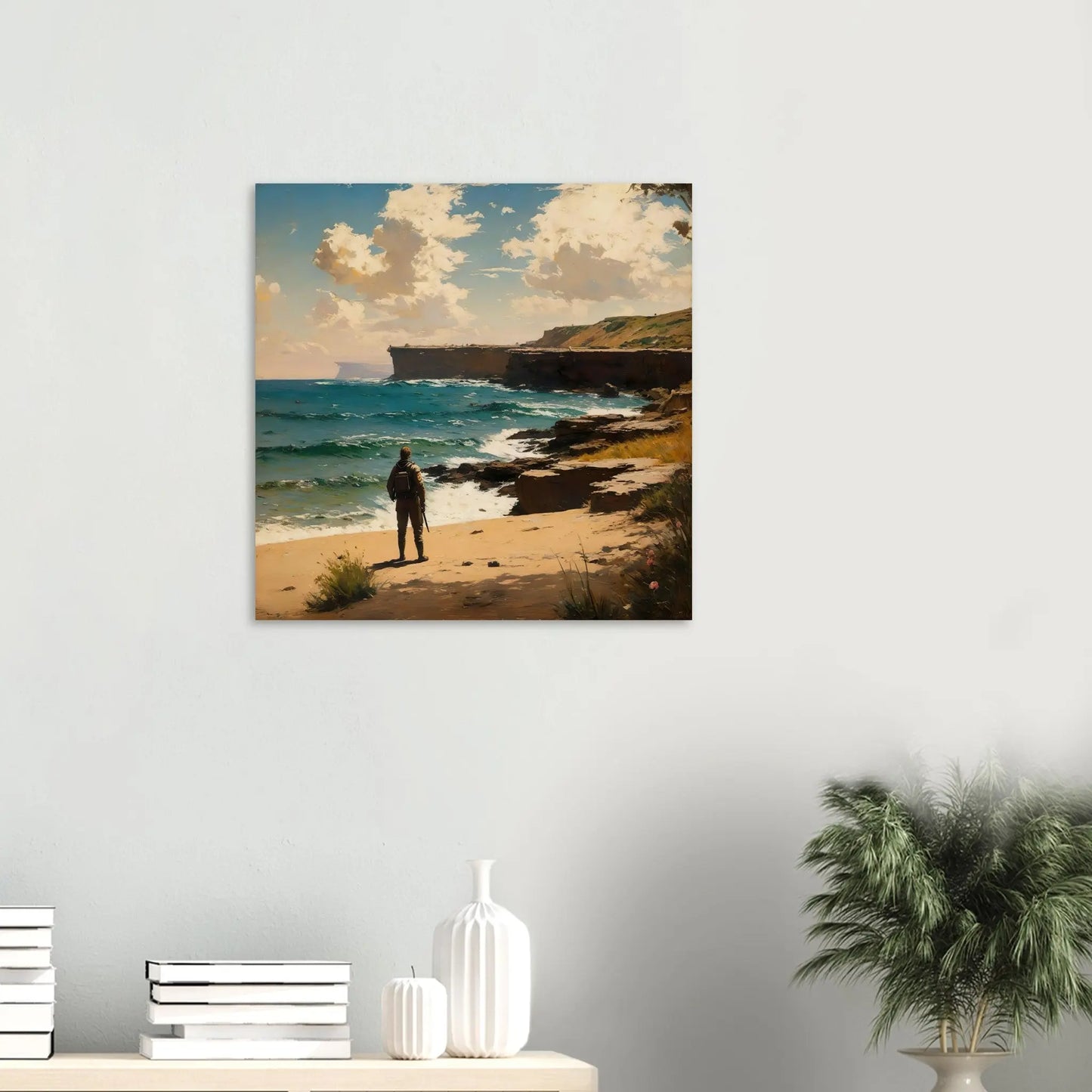 Moderner Forex-Druck - An der Küste - Malerischer Stil, KI-Kunst, Landschaften, 60x60-cm-24x24-Schwarz - RolConArt