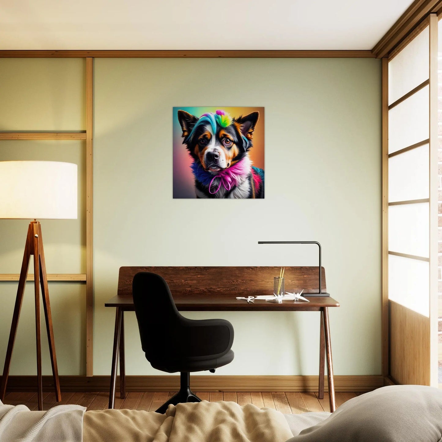 Moderner Forex-Druck - Der Hund, der Farben liebt - 3D-Stil, KI-Kunst, Tiere - Kreative Vielfalt,  - RolConArt
