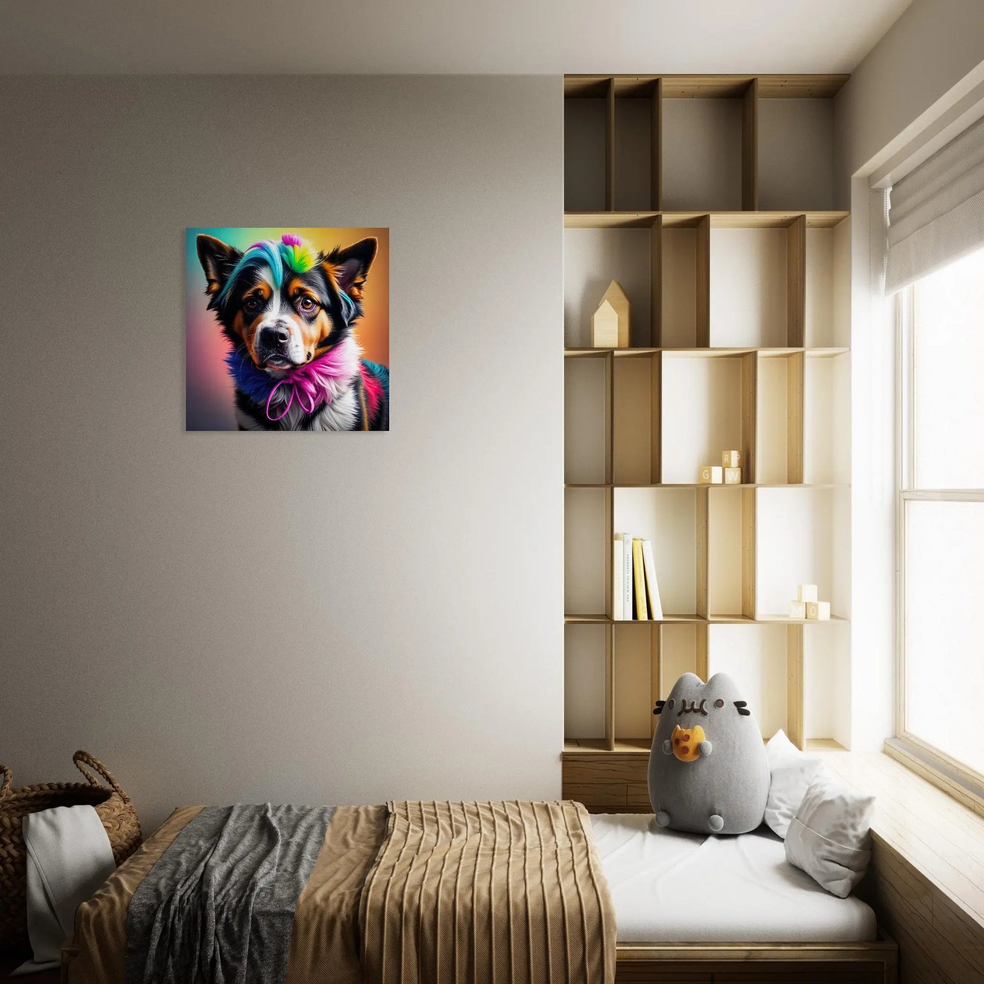 Moderner Forex-Druck - Der Hund, der Farben liebt - 3D-Stil, KI-Kunst, Tiere - Kreative Vielfalt,  - RolConArt