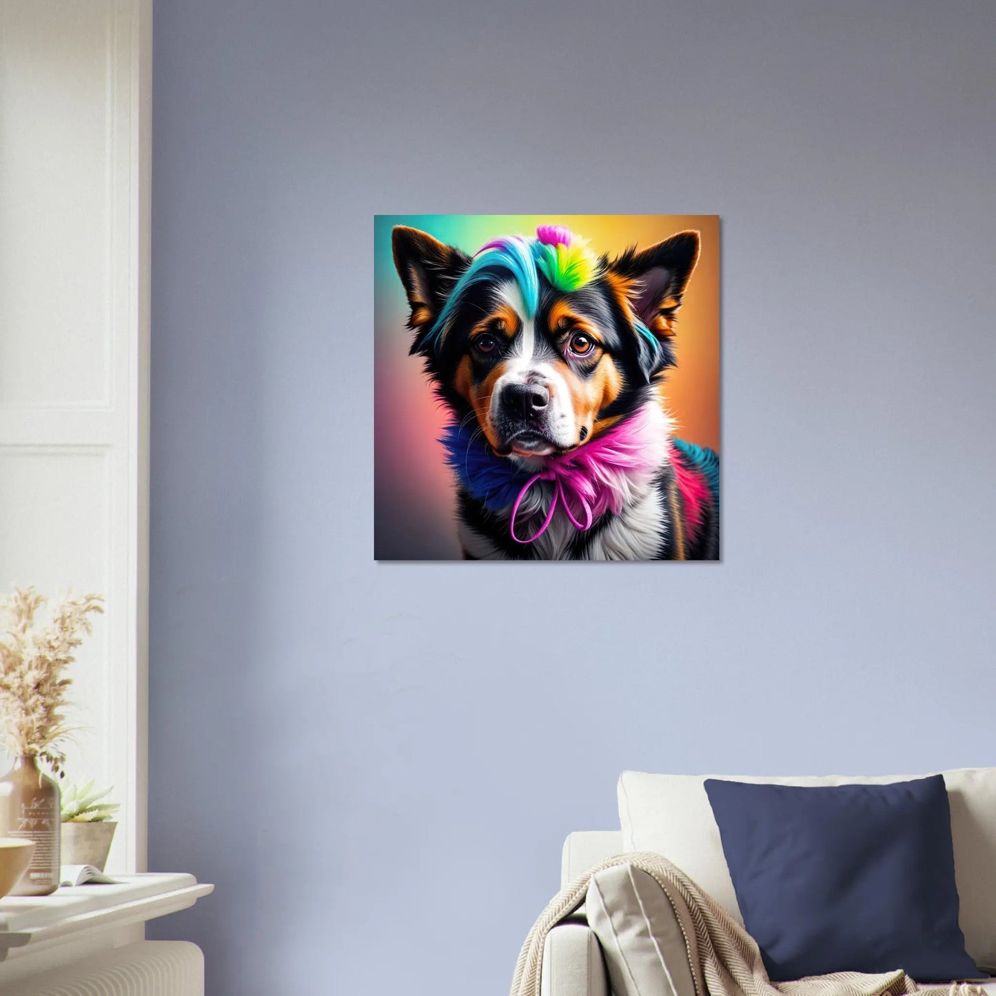 Moderner Forex-Druck - Der Hund, der Farben liebt - 3D-Stil, KI-Kunst, Tiere - Kreative Vielfalt, 50x50-cm-20x20-Weiß - RolConArt