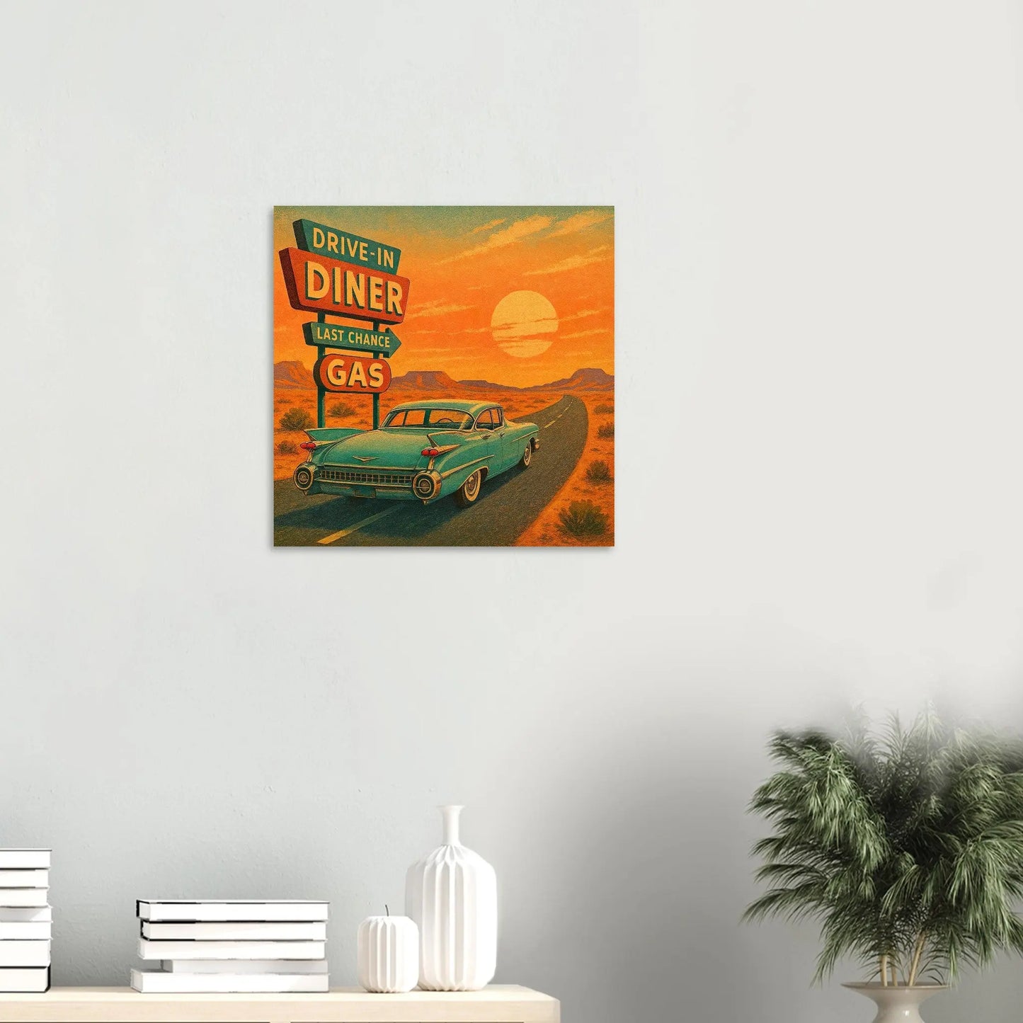 Moderner Forex-Druck - Roadtrip - Vintage Stil, KI-Kunst, Landschaften, 50x50-cm-20x20-Schwarz - RolConArt