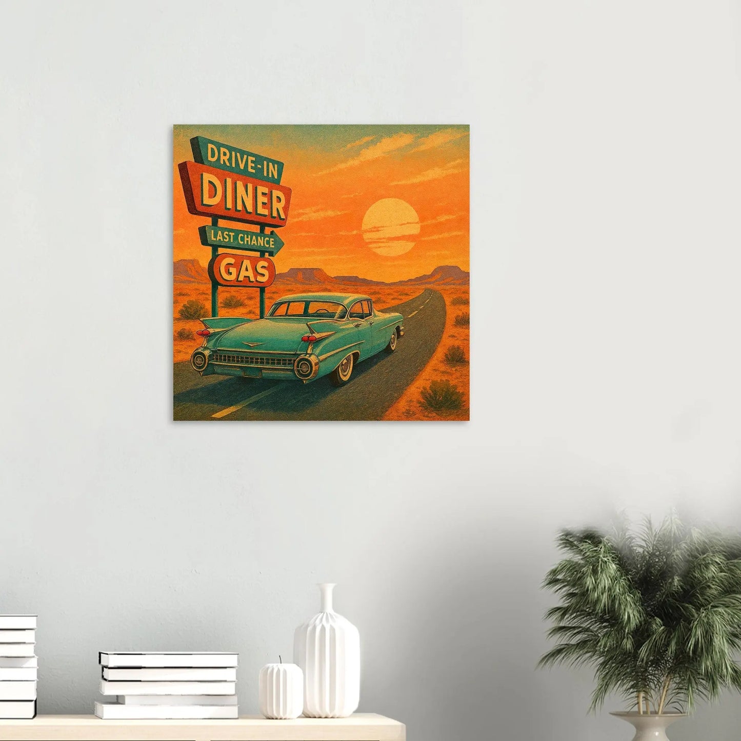 Moderner Forex-Druck - Roadtrip - Vintage Stil, KI-Kunst, Landschaften, 60x60-cm-24x24-Schwarz - RolConArt