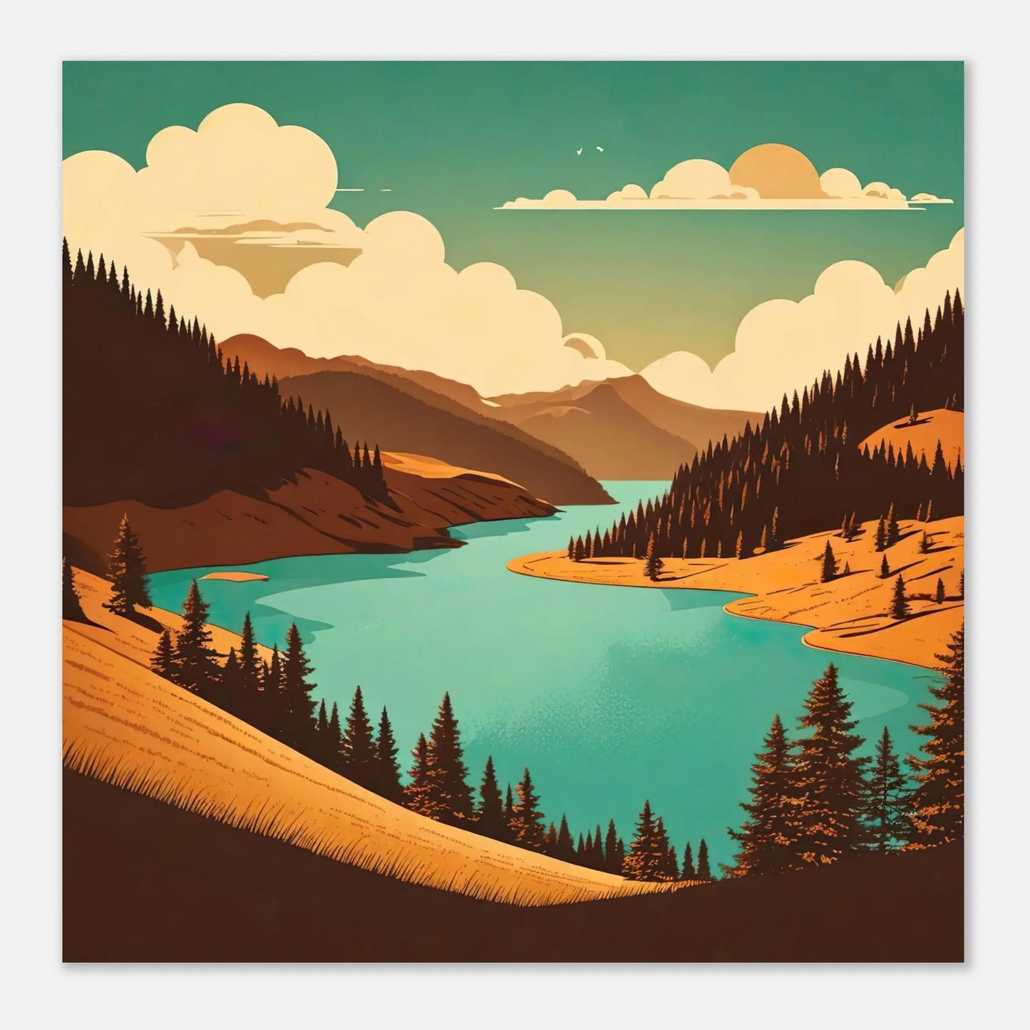 Moderner Forex-Druck - Tal der Träume - Vintage Stil, KI-Kunst, Landschaften,  - RolConArt