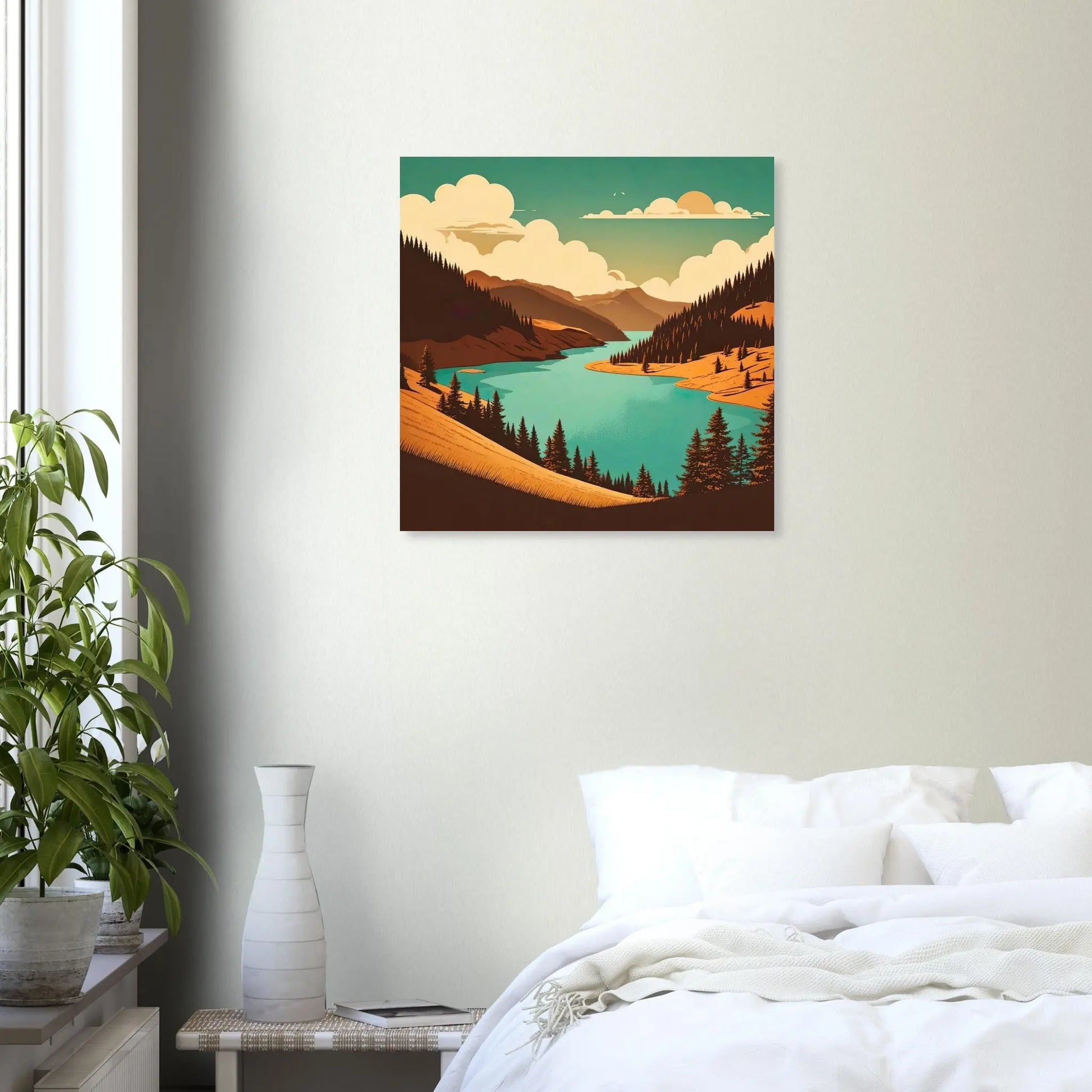 Moderner Forex-Druck - Tal der Träume - Vintage Stil, KI-Kunst, Landschaften,  - RolConArt