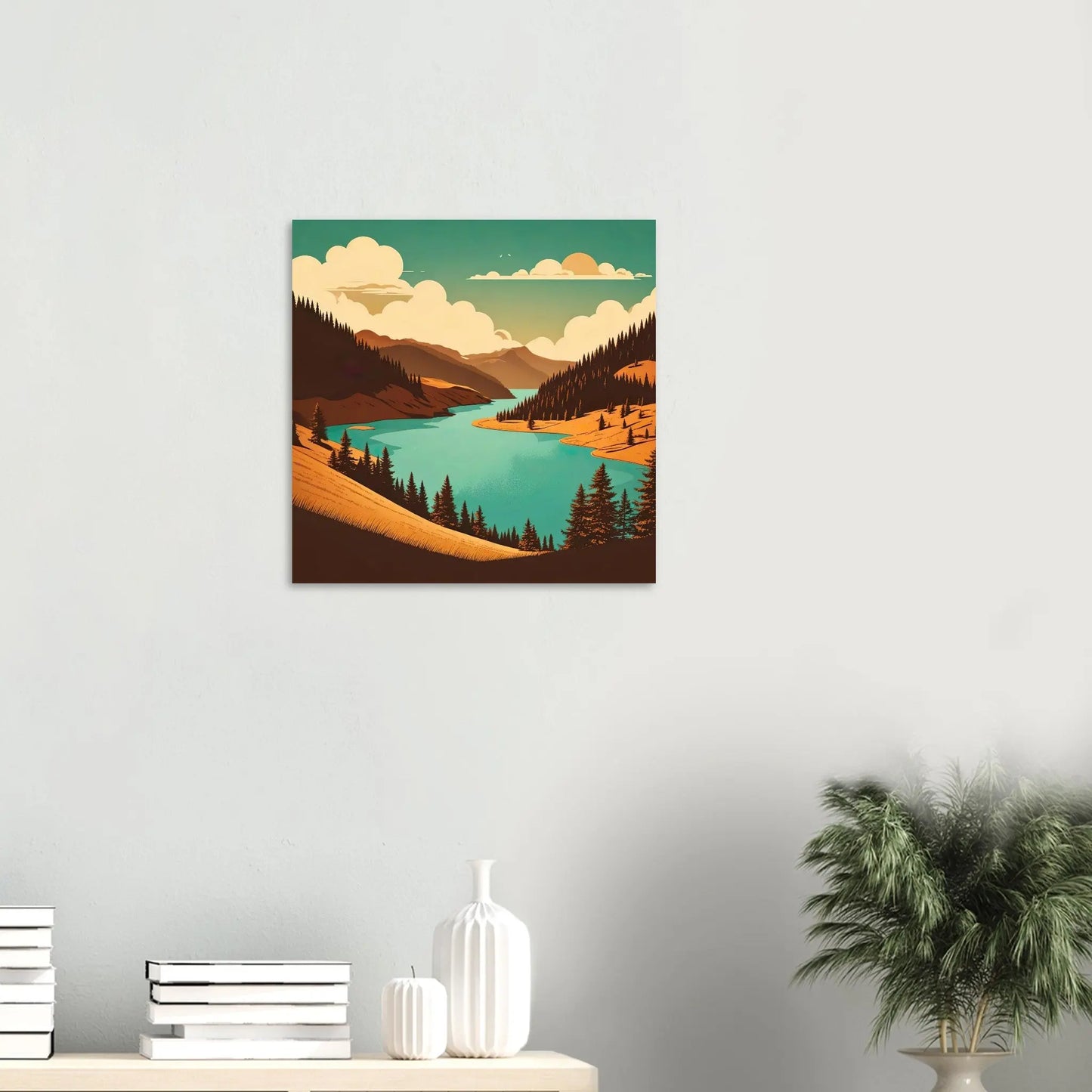 Moderner Forex-Druck - Tal der Träume - Vintage Stil, KI-Kunst, Landschaften, 50x50-cm-20x20-Weiß - RolConArt