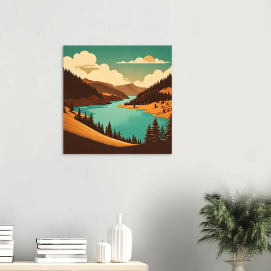 Moderner Forex-Druck - Tal der Träume - Vintage Stil, KI-Kunst, Landschaften, 60x60-cm-24x24-Schwarz - RolConArt
