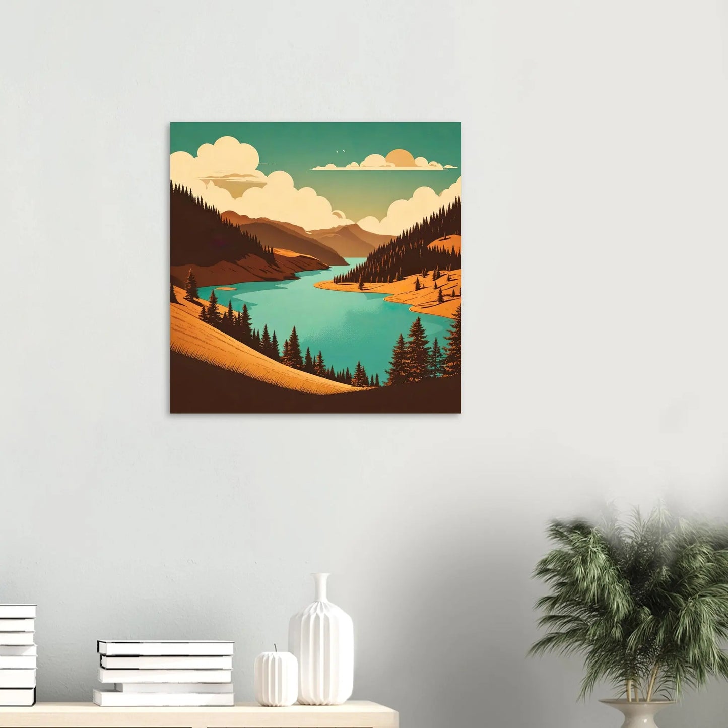 Moderner Forex-Druck - Tal der Träume - Vintage Stil, KI-Kunst, Landschaften, 60x60-cm-24x24-Weiß - RolConArt