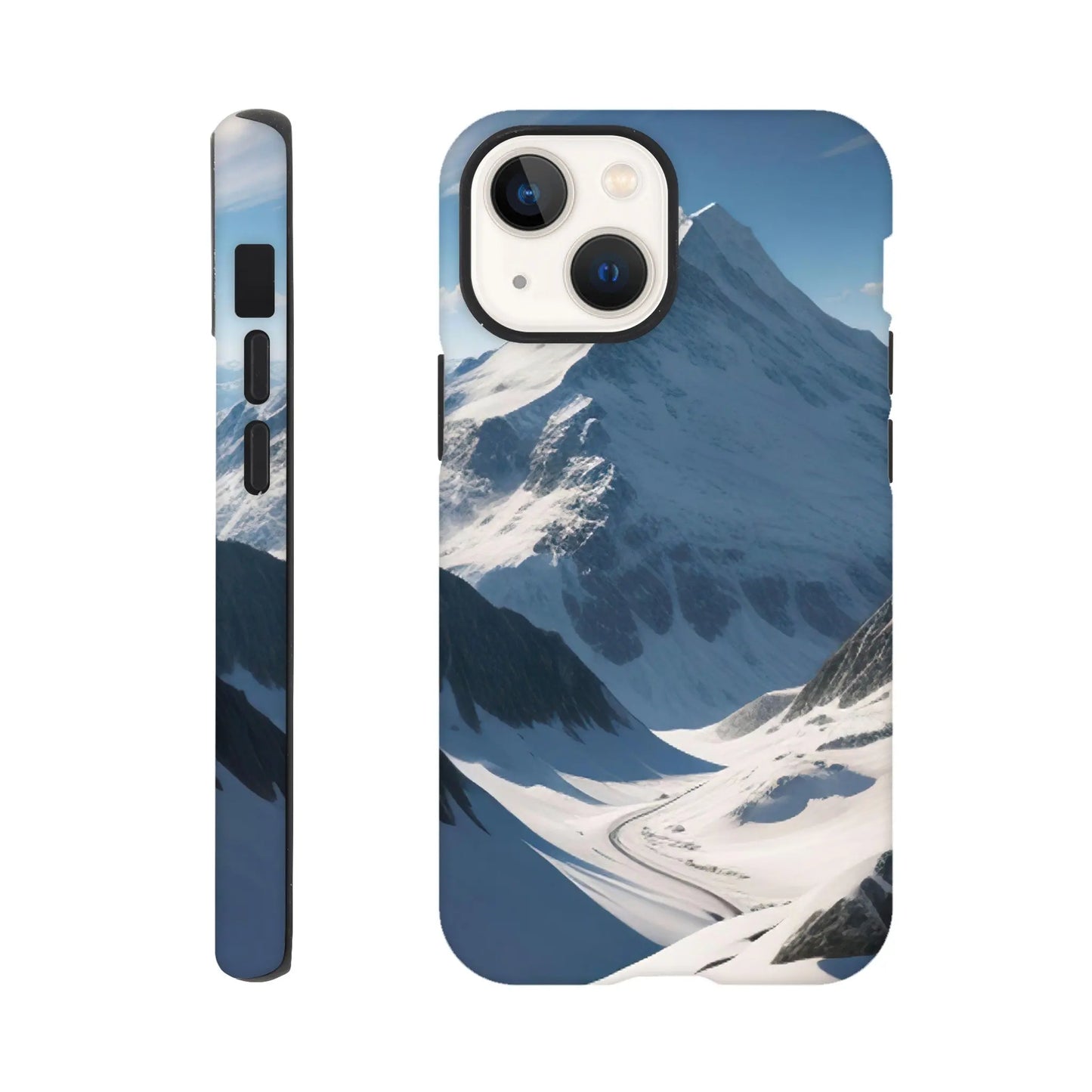 Smartphone-Hülle "Hart" - Berglandschaft - Foto Stil, KI-Kunst, Landschaften, iPhone-13-Mini - RolConArt