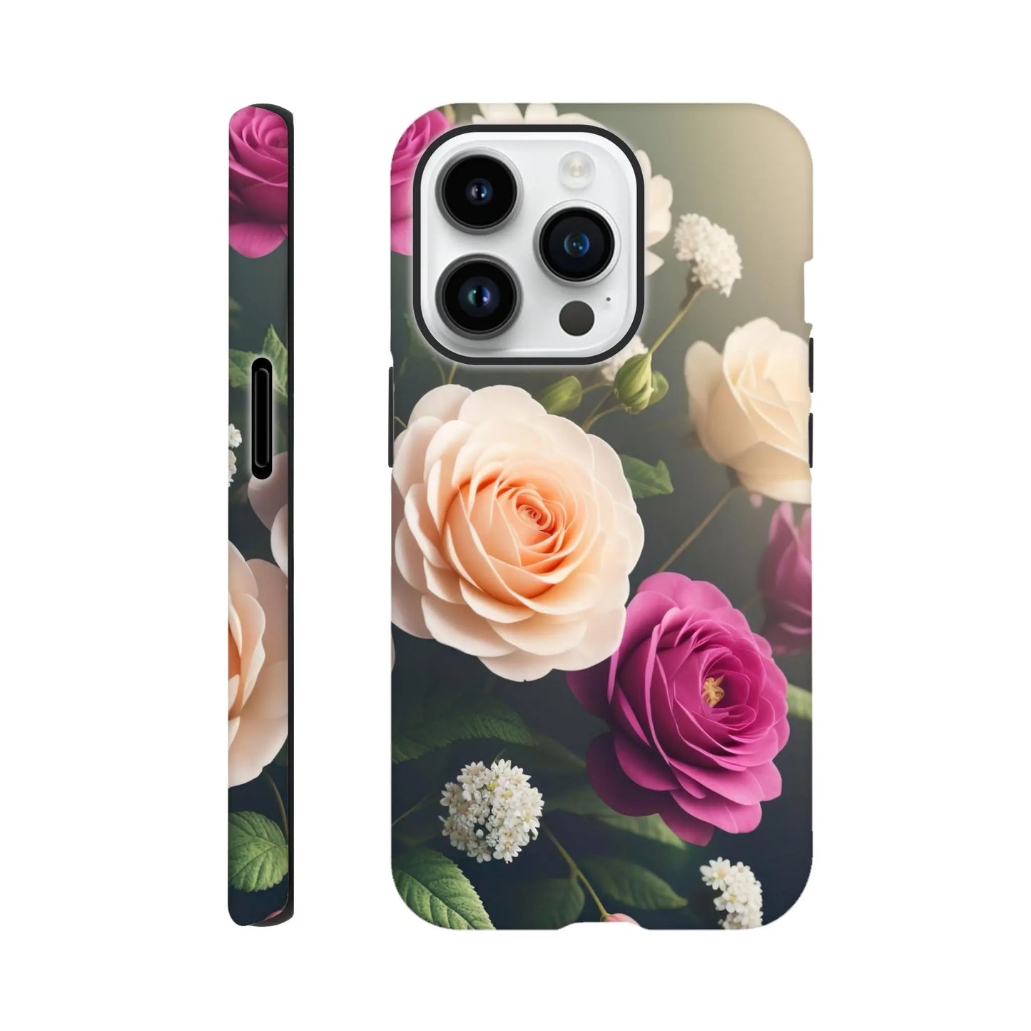 Smartphone-Hülle "Hart" - Blumen Vielfalt - Foto Stil, KI-Kunst, Pflanzen, iPhone-14-Pro - RolConArt