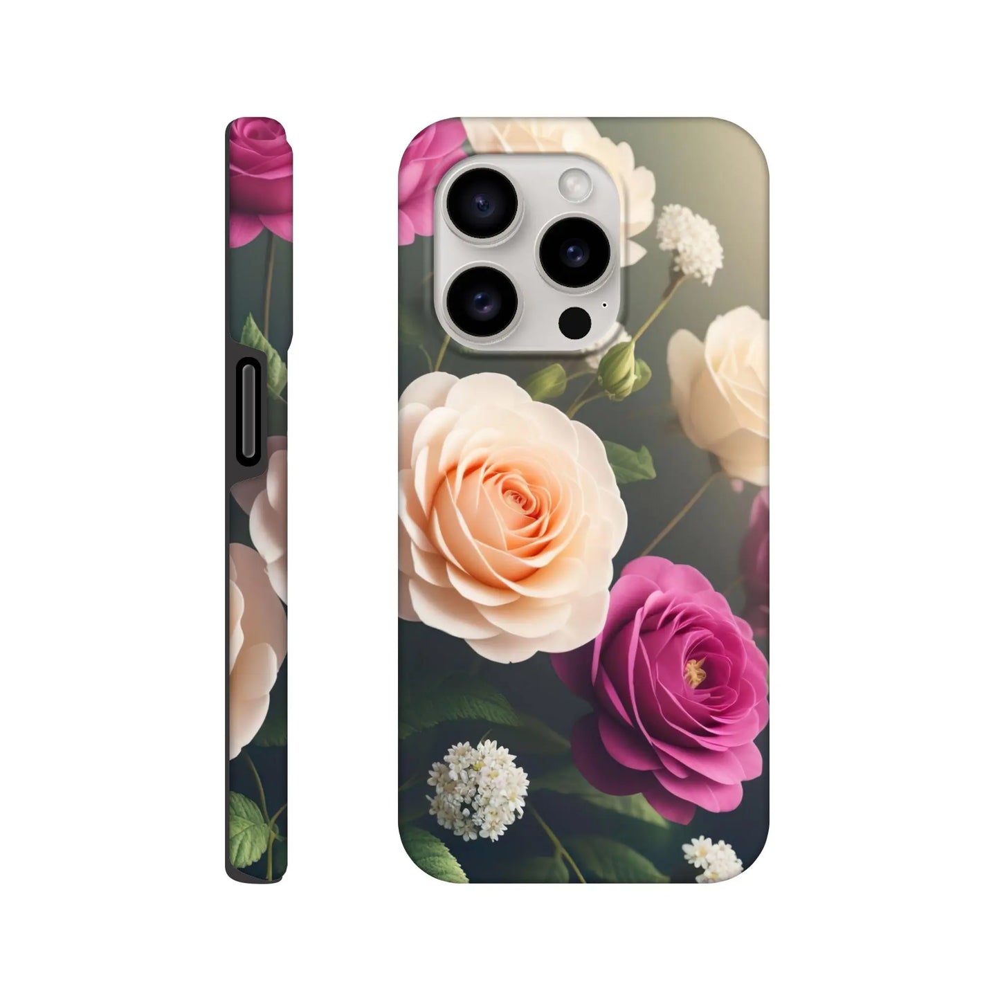 Smartphone-Hülle "Hart" - Blumen Vielfalt - Foto Stil, KI-Kunst, Pflanzen, iPhone-15-Pro - RolConArt