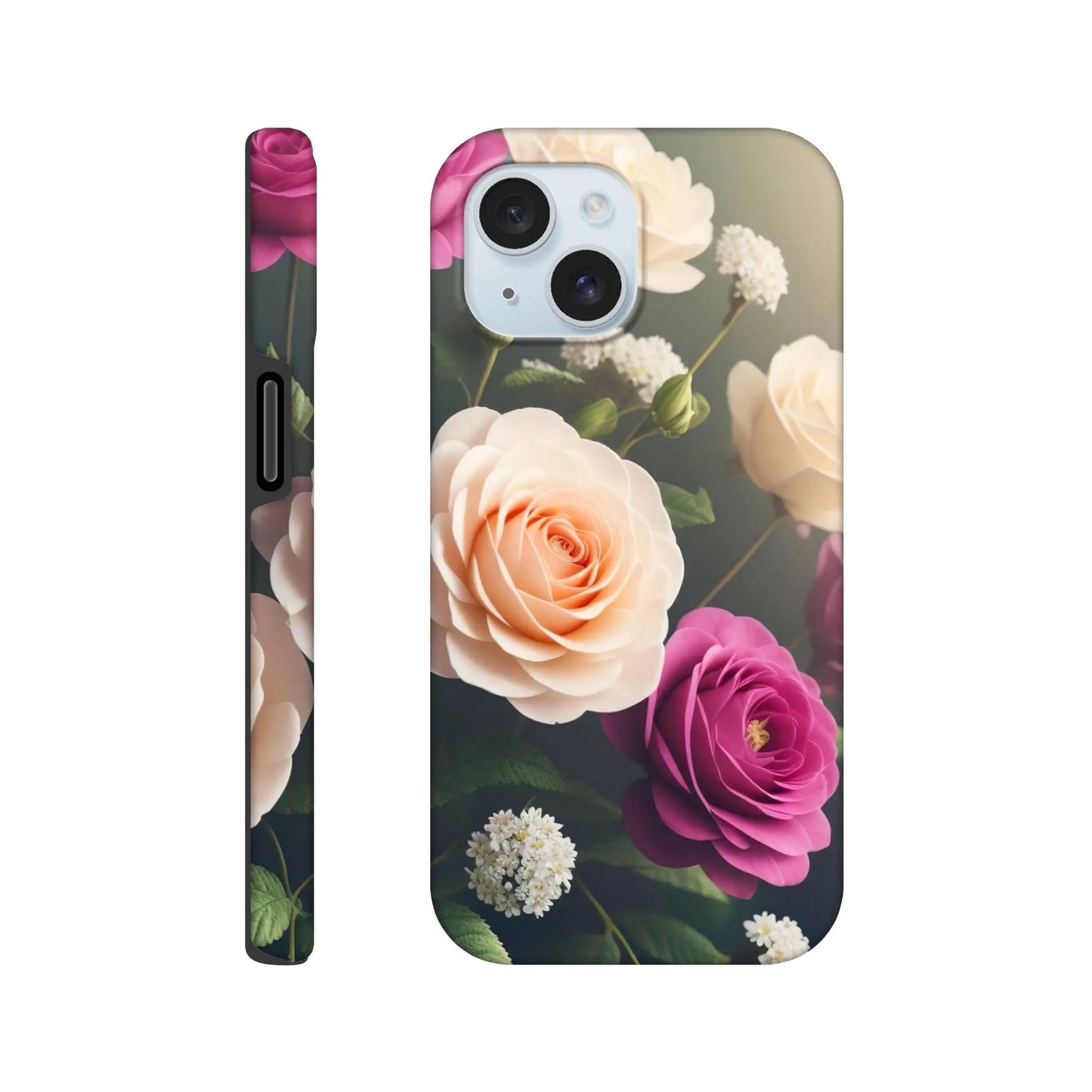 Smartphone-Hülle "Hart" - Blumen Vielfalt - Foto Stil, KI-Kunst, Pflanzen, iPhone-15 - RolConArt