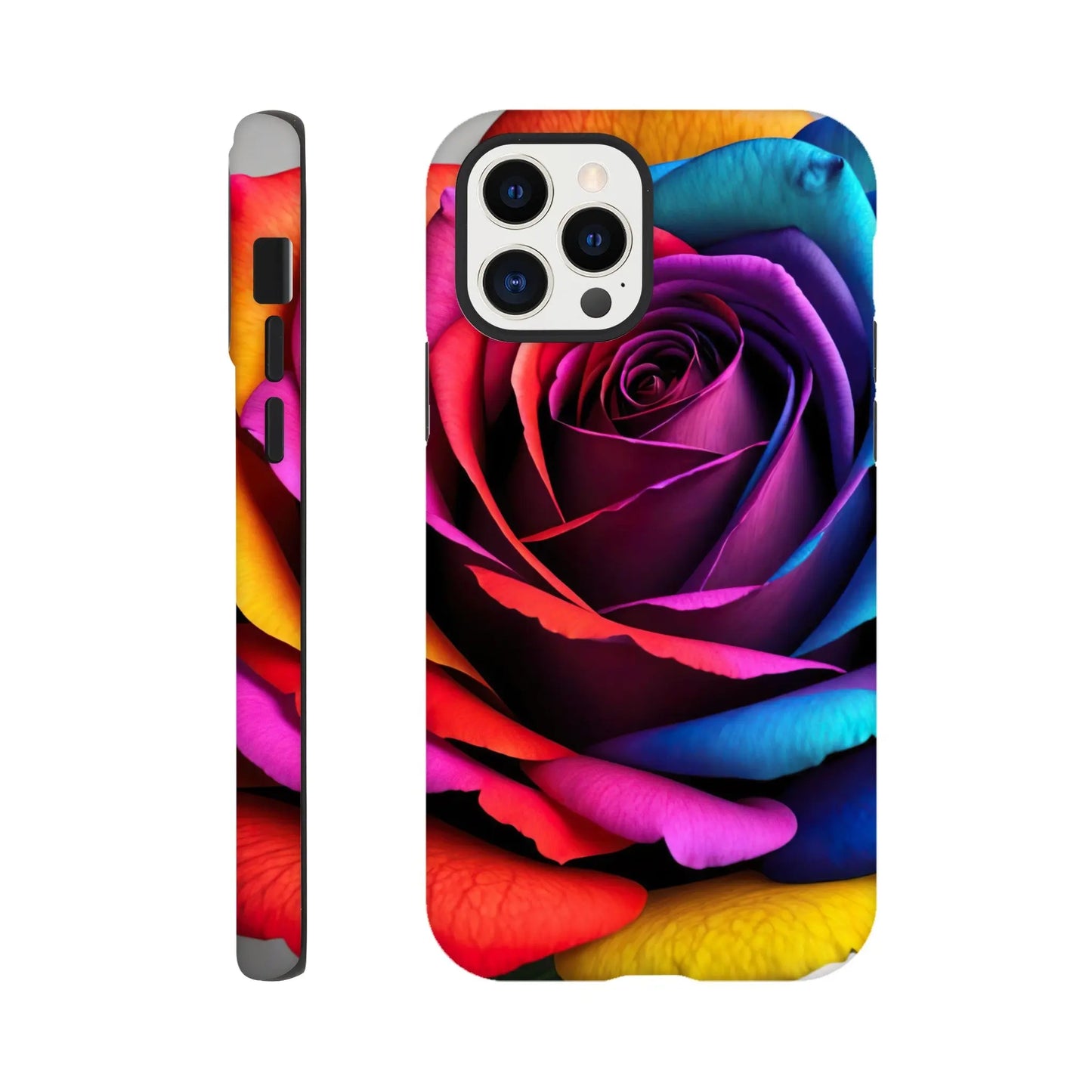 Smartphone-Hülle "Hart" - Bunte Rose - Foto Stil, KI-Kunst, Pflanzen, iPhone-12-Pro - RolConArt