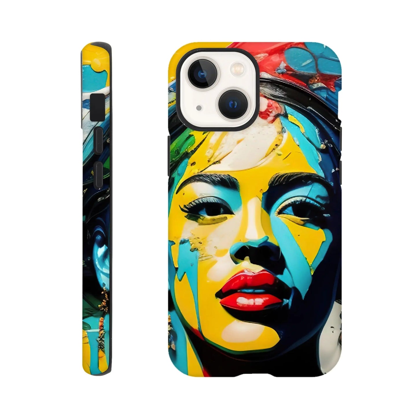 Smartphone-Hülle "Hart" - Frauenporträt im Splash Art Stil, KI-Kunst, Splash Art - Porträts, iPhone-13-Mini - RolConArt