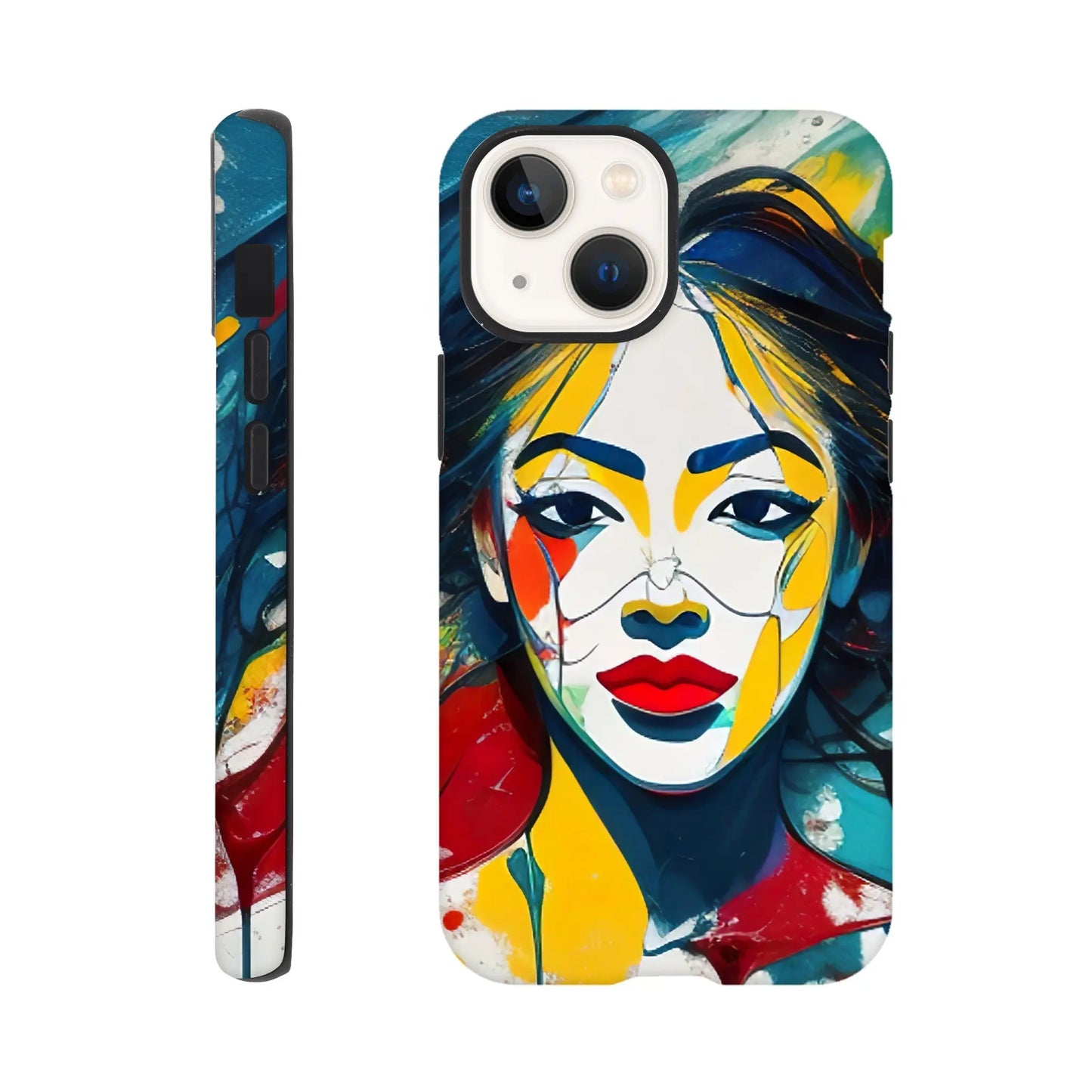 Smartphone-Hülle "Hart" - Frauenporträt im Splash Art Stil, KI-Kunst, Splash Art - Porträts, iPhone-13-Mini - RolConArt