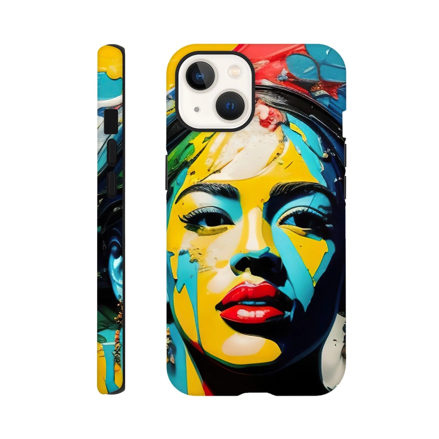 Smartphone-Hülle "Hart" - Frauenporträt im Splash Art Stil, KI-Kunst, Splash Art - Porträts, iPhone-13 - RolConArt