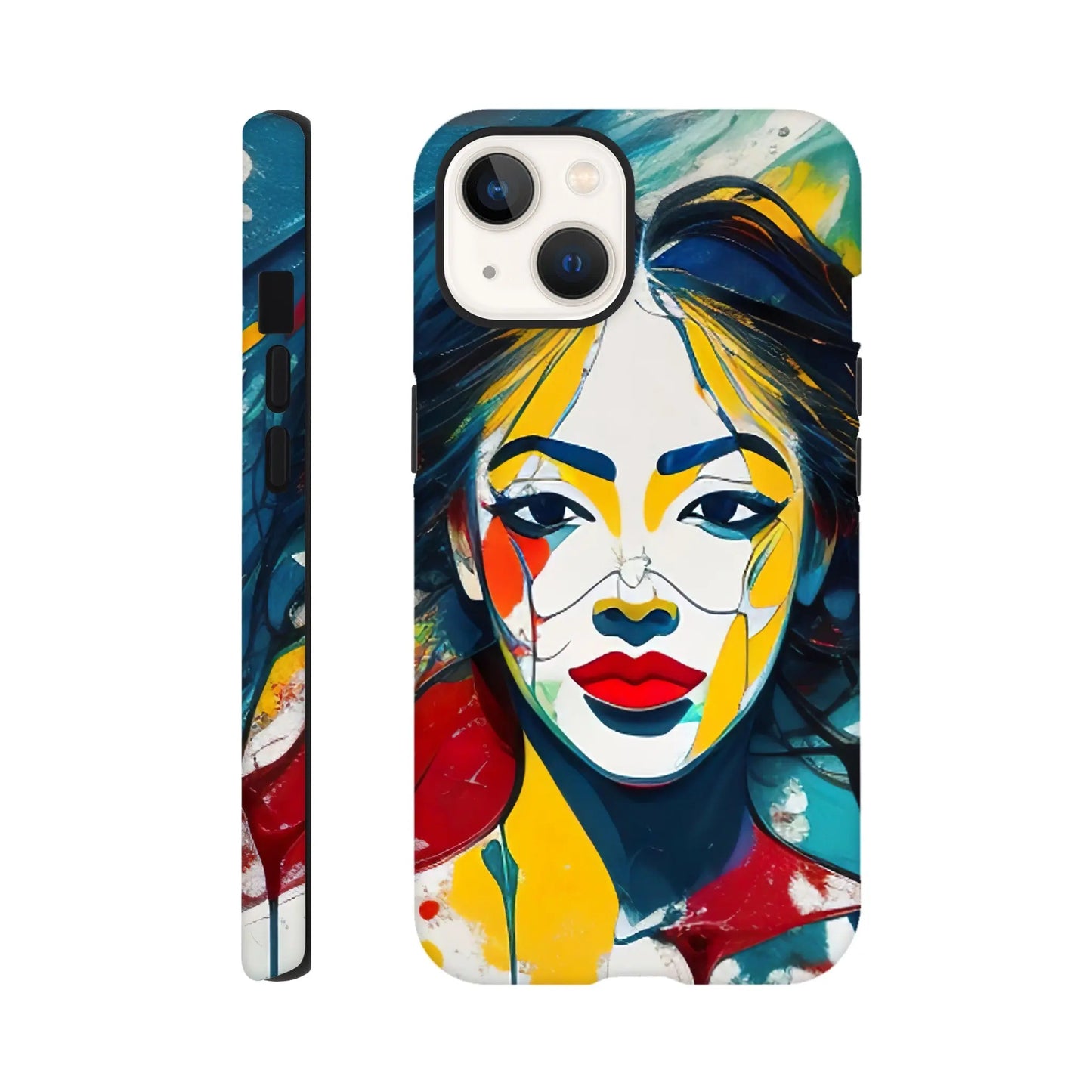 Smartphone-Hülle "Hart" - Frauenporträt im Splash Art Stil, KI-Kunst, Splash Art - Porträts, iPhone-13 - RolConArt