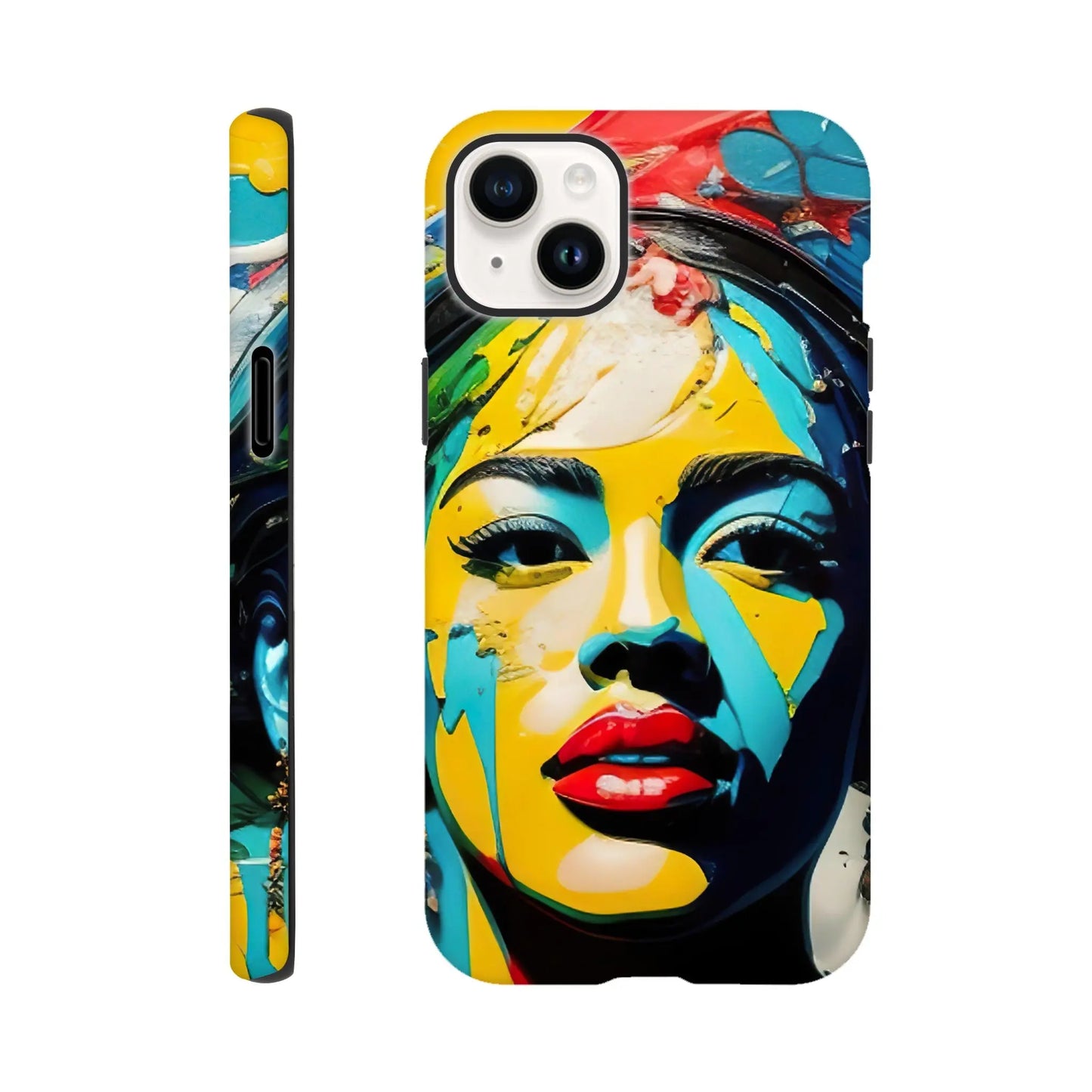 Smartphone-Hülle "Hart" - Frauenporträt im Splash Art Stil, KI-Kunst, Splash Art - Porträts, iPhone-14-Plus - RolConArt
